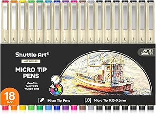 Shuttle Art 18-Pack Micro-line Pens - 11 Waterproof Archival Ink Colors in 0.3MM Felt Tip & 7 Blacks in 0.15-0.5MM For Journaling, Illustrating & Drawing