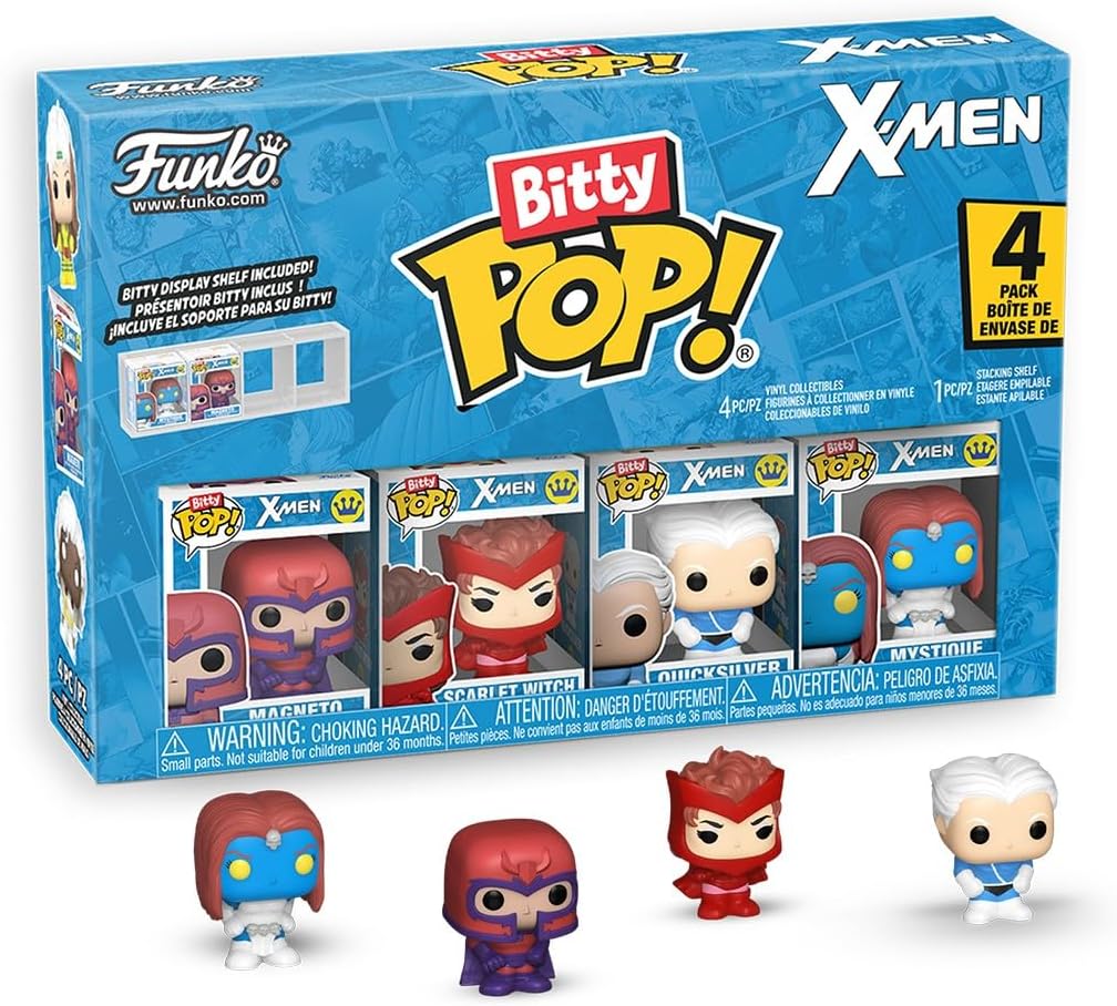 Funko Pop! Bitty: X-Men - Magneto, Scarlet Witch, Quicksilver, and Mystique - 0.9 Inch (2.2 Cm) - Anime Collectable - Gift Idea - Stackable Display Shelf Included