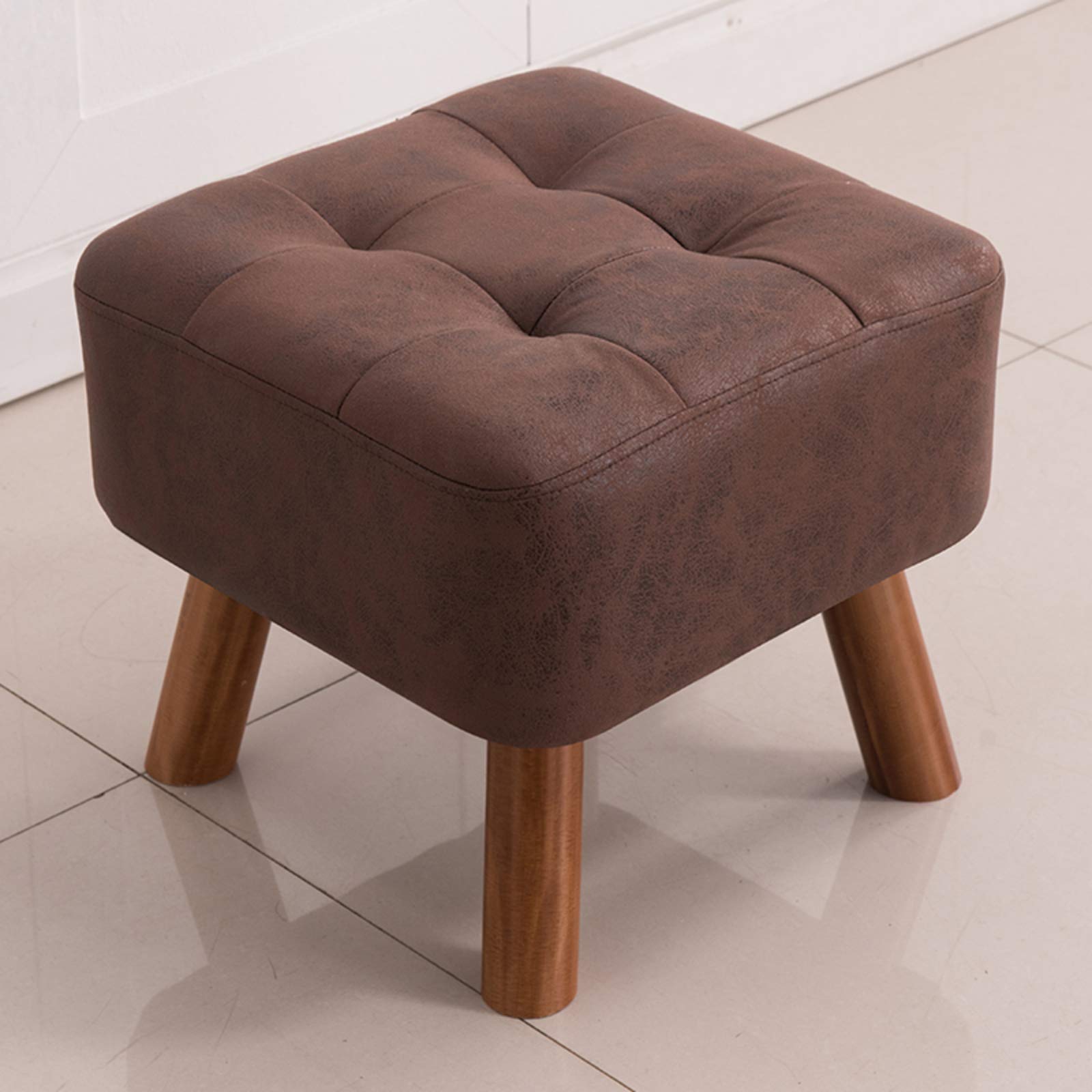 Banc en cuir synthétique et bois noble - Repose-pieds ottoman de salon haute densité