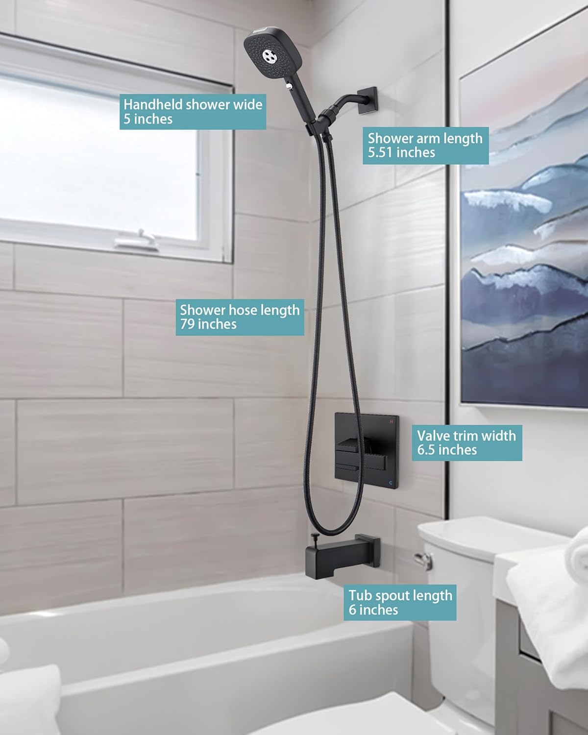Handheld Shower Faucet Compatible with Delta 13/14 Series Tub Trim Kit, 4 Setting Shower Head, Shower Faucet System, Matte Black (Valve& Catridge Not Inclued)