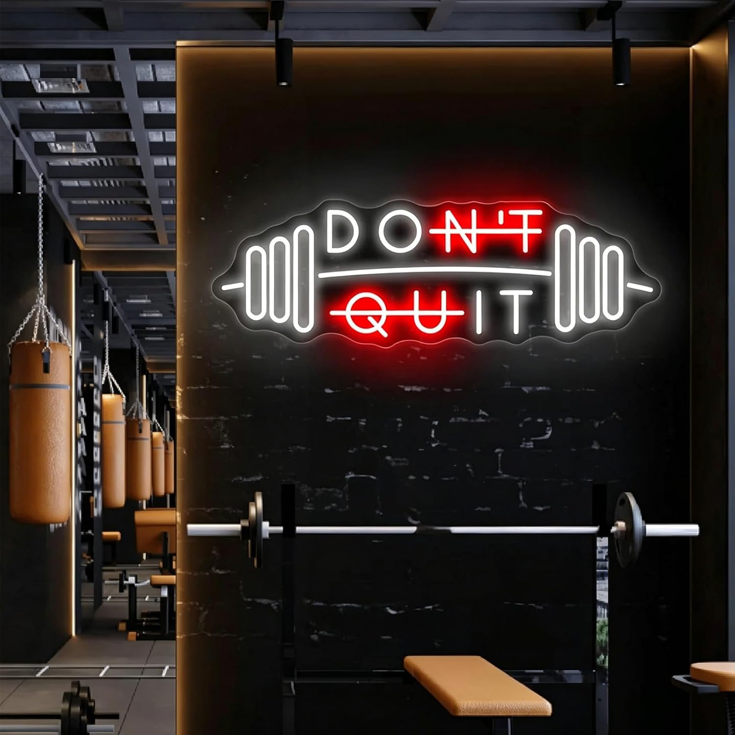 Don't Quit LED Neon Sign L26 Inch, Motivational Fitness Dumbbell Neon Light Sign, Wall Decor for Home Gym Garage Workout Room, Gym Shop Fitness Studio-A