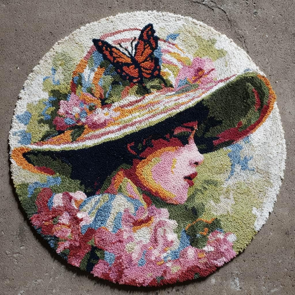 kitphoenix Round DIY Latch Hook Rug Kits Butterfly 20X20Inch (50X50Cm) Easy for Beginners Round Carpet Crochet Yarn Craft Large Rug Hook and Latch Tapestry for Home Decor