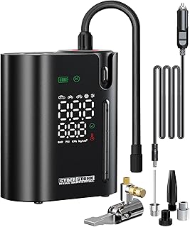 サイバーストーク日本ブランド 車 空気入れ 電動エアポンプ 高速充填 ハイパワー 充電式 コードレス ポータブル 150PSI 大容量バッテリー 自動停止 LEDライト搭載 車 バイク 自転車 EV車対応 ロングホース 電動空気入れCK-AP1