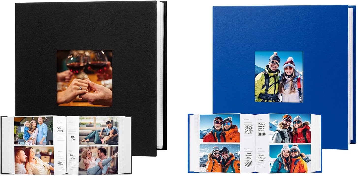 2Packs Leather Photo Album - 4x6, 240 Photos with Writing Space, Front Window, Wedding & Family Pictures