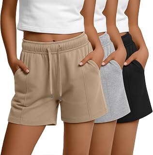 3 Pack Women's Drawstring Sweat Shorts | Sweatshorts with Pockets, Casual Lounge Shorts, Relaxed Fit, Elastic Waist, Comfy Daily Wear, Athletic, Yoga, Beach