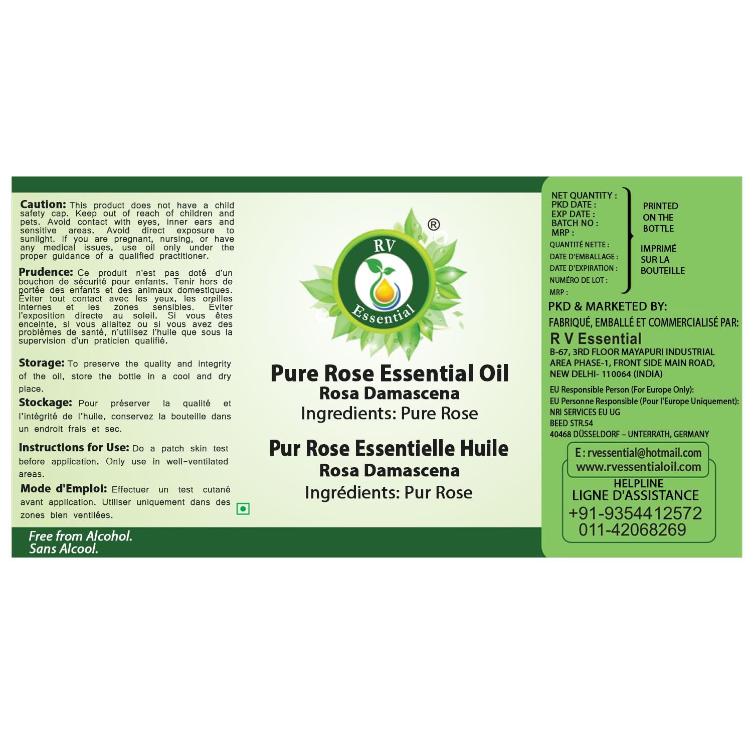 R V Essential Olio essenziale di rose puro- 50ml (1.69oz) Rosa Damascena (100% Puro e Naturale Steam Distilled) Pure Rose Essential Oil
