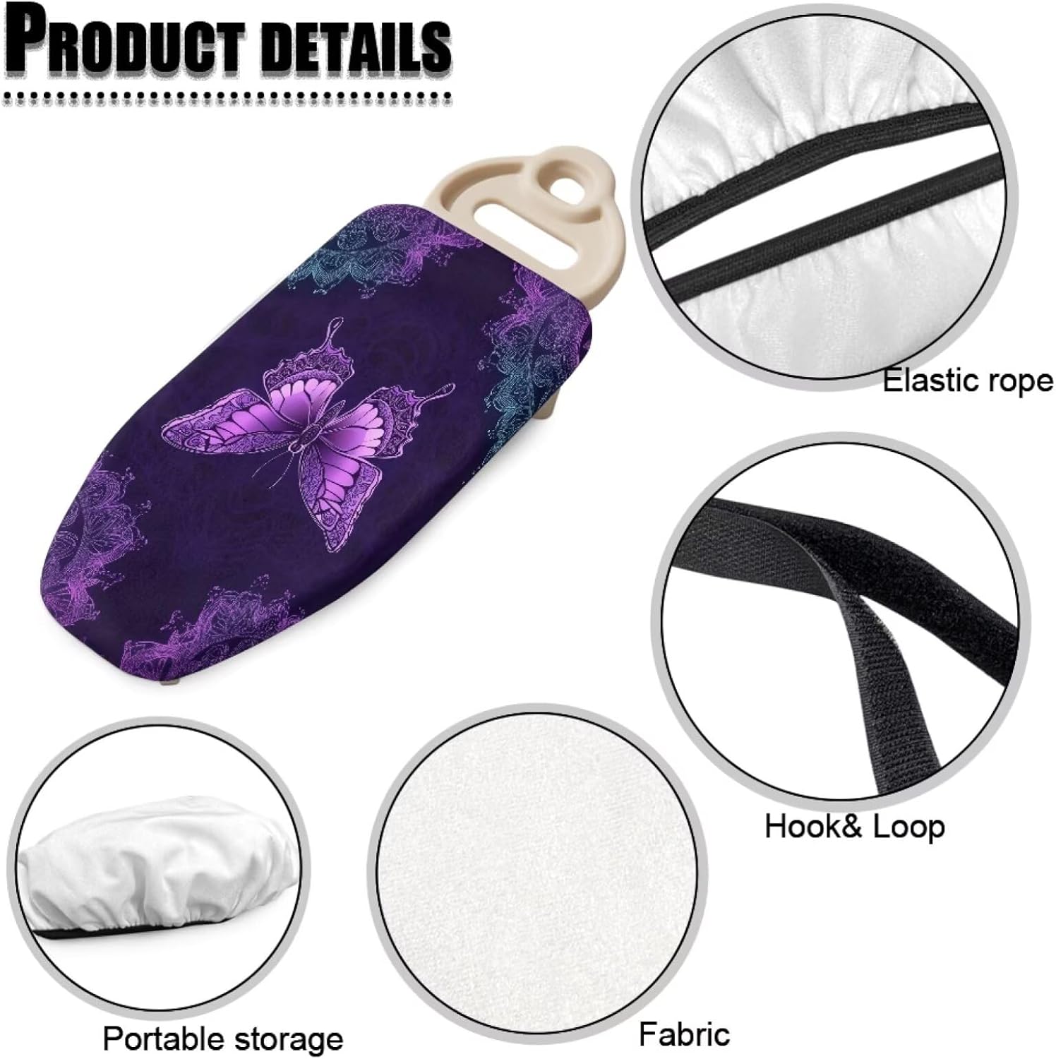 Boho Mandala Butterfly Print Ironing Board Cover Small, Elastic Anti Slip Iron Board Protector Scorch and Stain Resistant Table Top Ironing Cover Heavy Duty