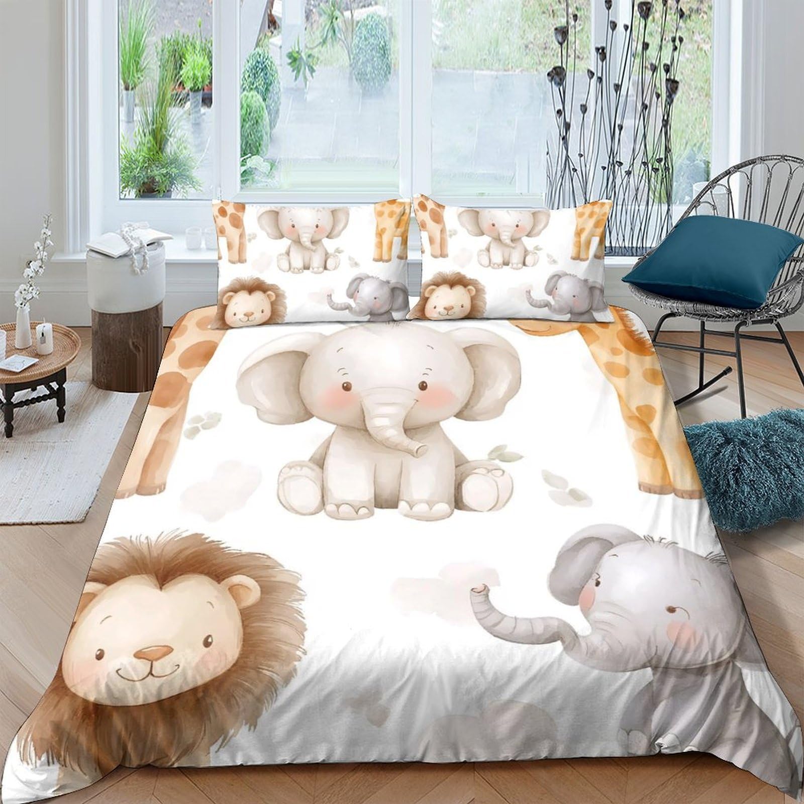 Ctjqhvkz Style-2 3D Printed Cartoon Elephant Fitted Sheet Microfiber Soft Animal Lion Mattress Cover For Bedroom Dorm Bed Decor Single（135X200cm）