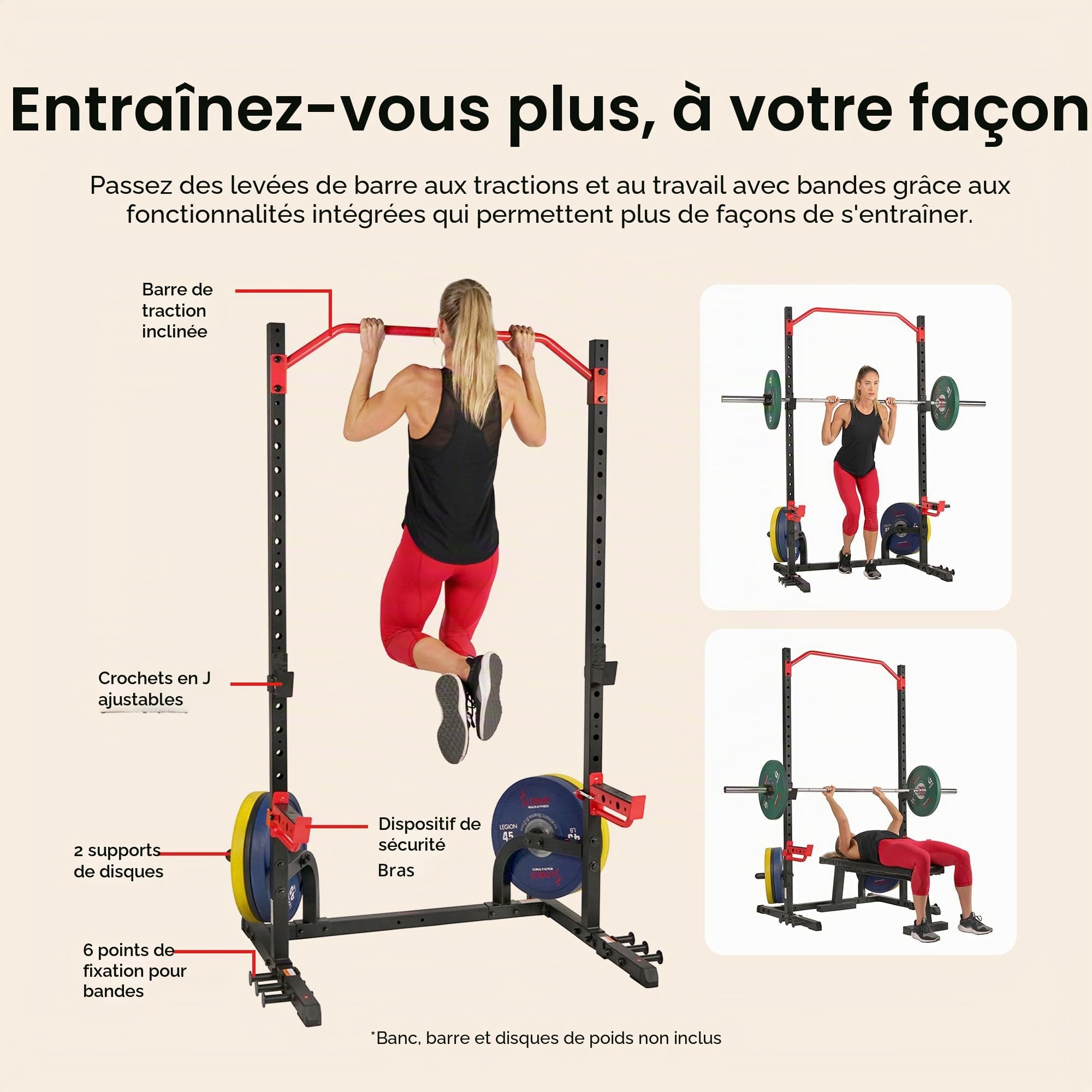 Sunny Health & Fitness Banc de presse vertical multifonctionnel réglable pour squat, presse d'épaule, développé couché incliné, rangées d'haltères, boucles de biceps, soulevés de terre