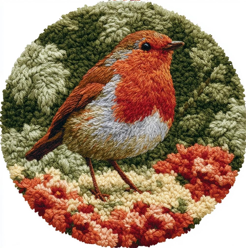 kitphoenix Round Latch Hook Rug Kit,Robin Bird