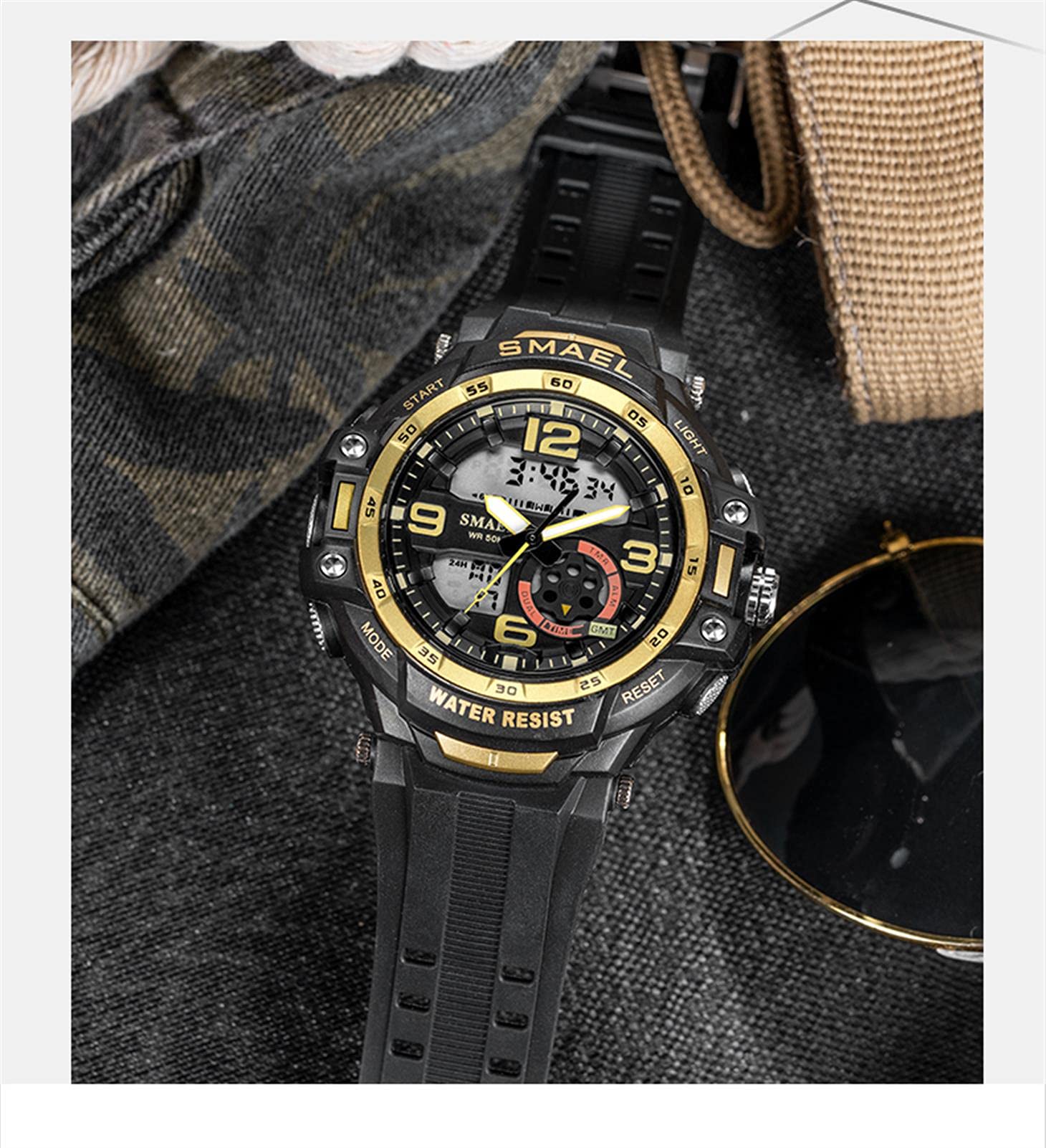 Montre Homme Digitale Et Analogique Grand Cadran Sport Militaire De Montres pour Homme Bracelet en Résine Etanche Chronographe Alarme Date LED