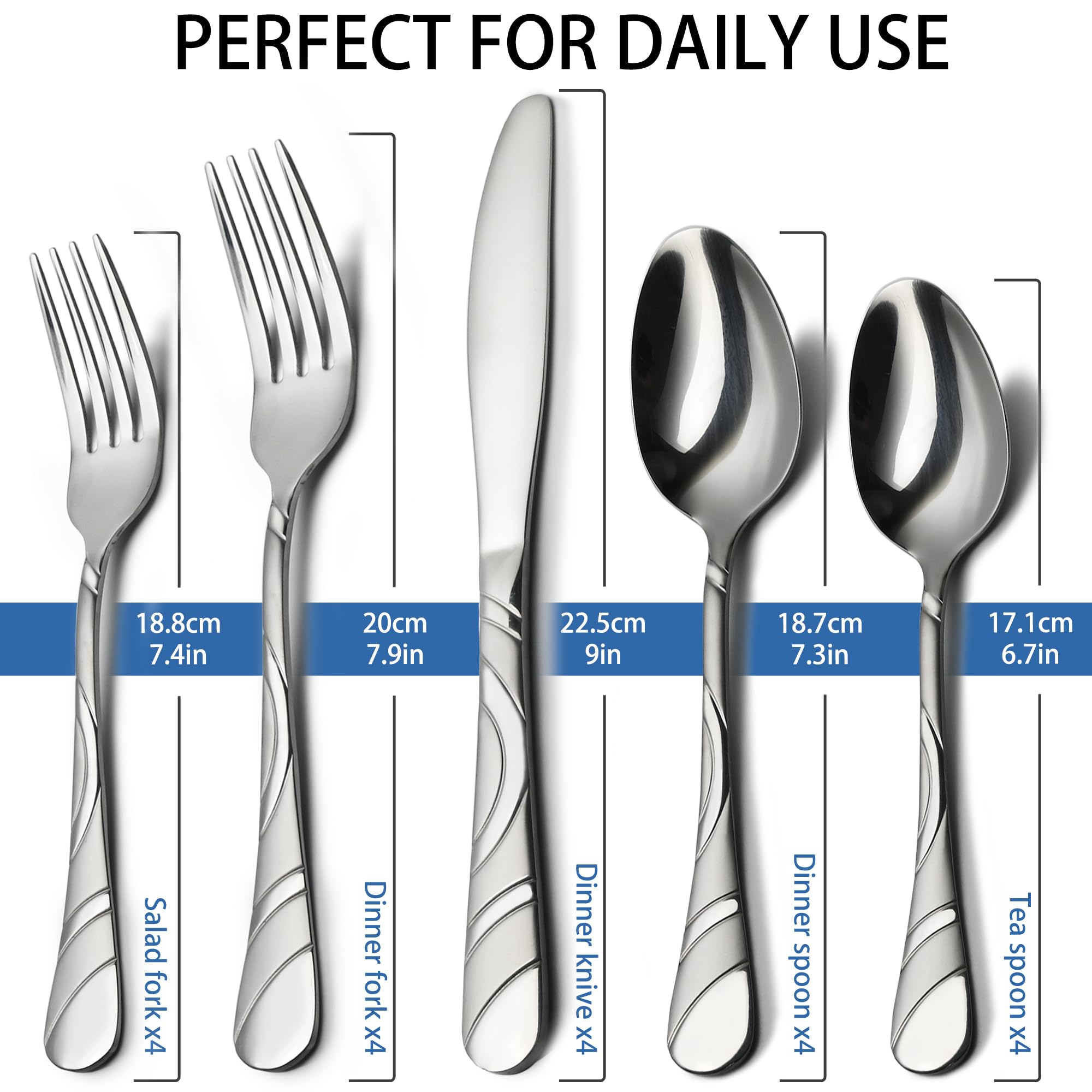 20-Piece Silverware Set for 4, 18/0 Frosted & Mirror Finish Stainless Steel Vintage Flatware Set, Modern Cutlery Set for Home Wedding Restaurant Housewarming Party Event Serving For 4 — Amazon image 6