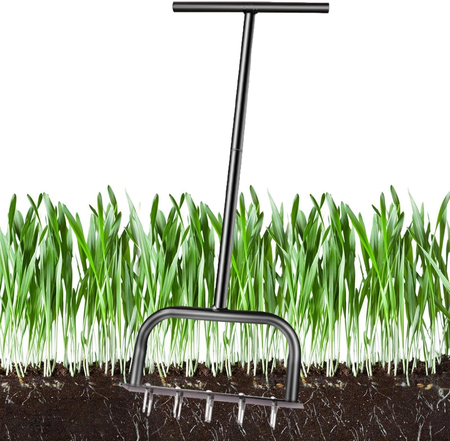 Lawn Aeration Tool - Carbon Steel Garden Lawn Aerator, Manual Core Aerator Tool | Lawn Aeration Tool, Practical Ground Loosening Agricultural Tool for Most Grass and Soil, 12.76x32.83in, Gray