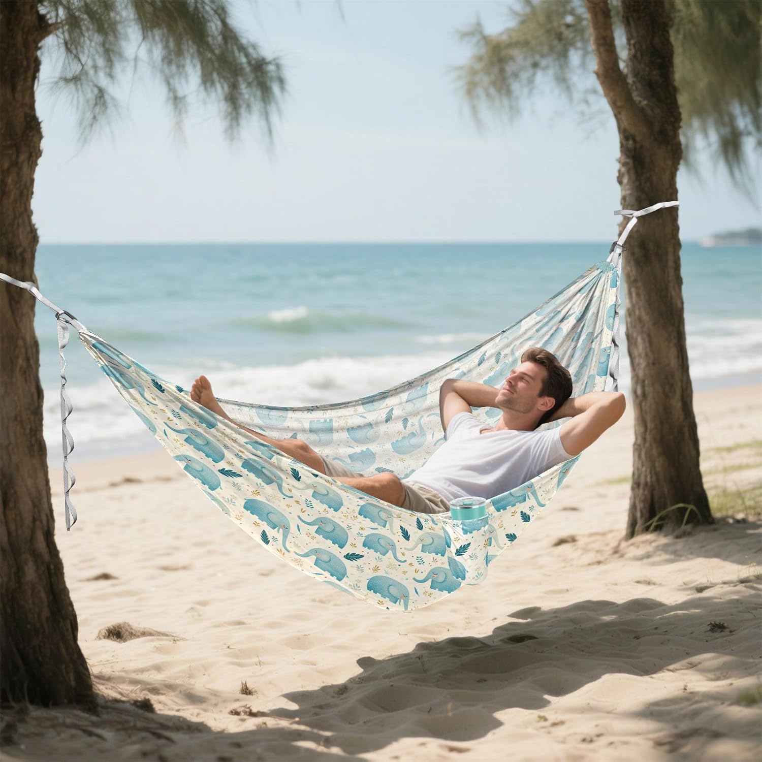 Cute Cartoon Blue Elephants Hammocks with Hanging Rope Tree Hammock for Camping Travel Accessories