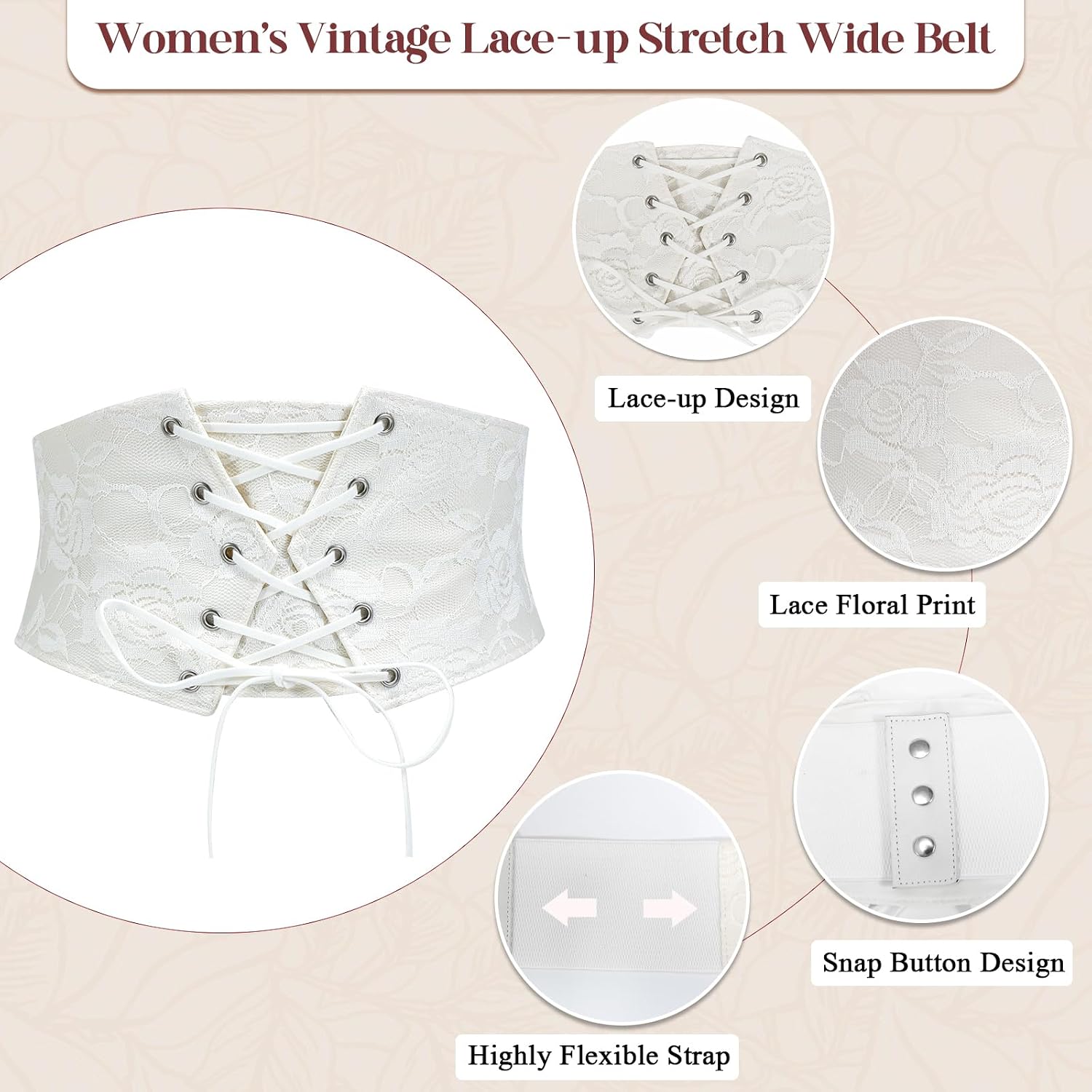 TRIWORKS Women Waist Belt Corset Lace Up Tied Waspie Elastic Wide Belt for Dresses Halloween Pirate Corset