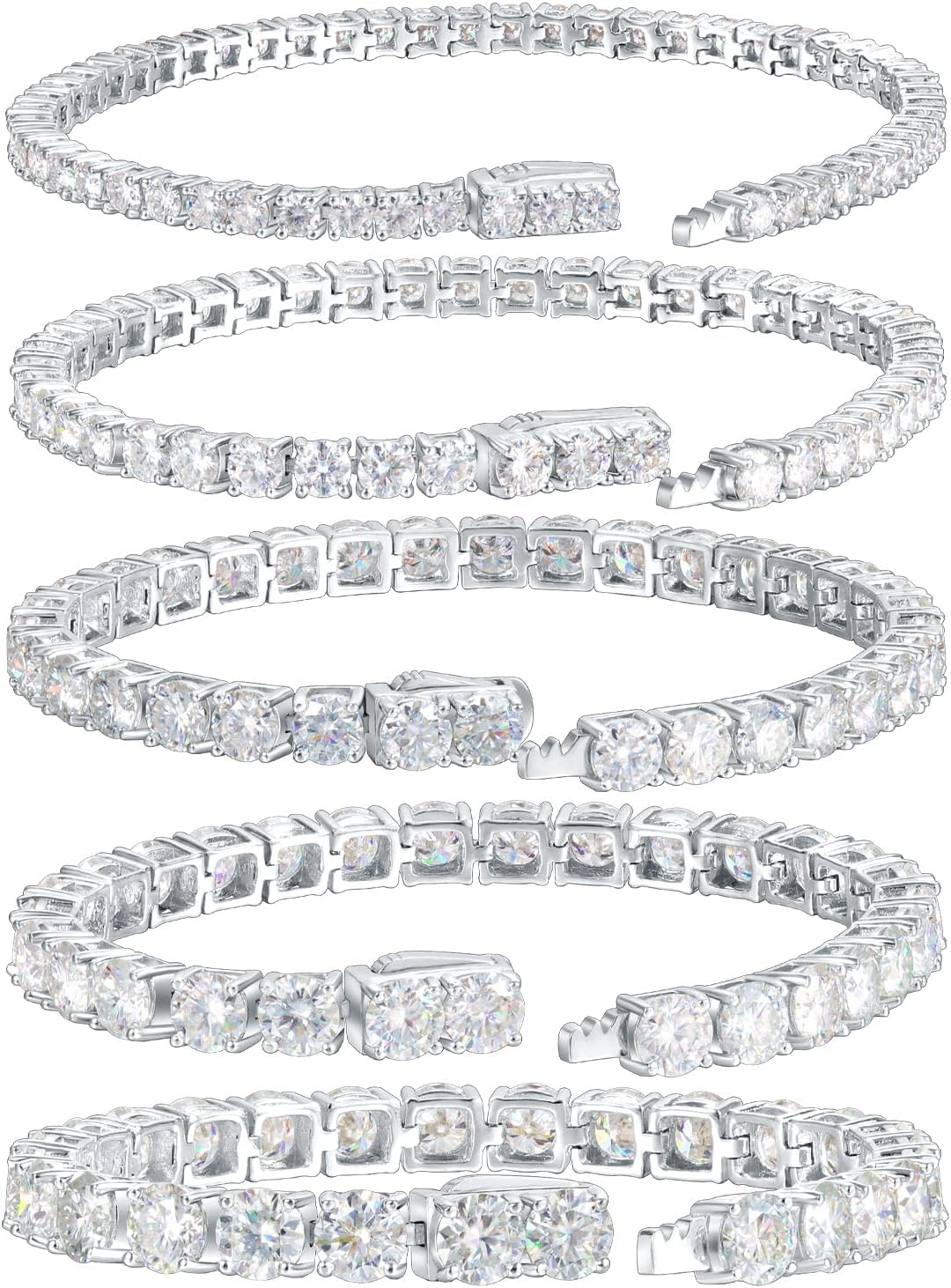 3/4/5mm Moissanite Bracelet D Color VVS1 Round Cut 18K White Gold Plated S925 Silver 6.5-8.5Inch Tennis Chain for Women & Men