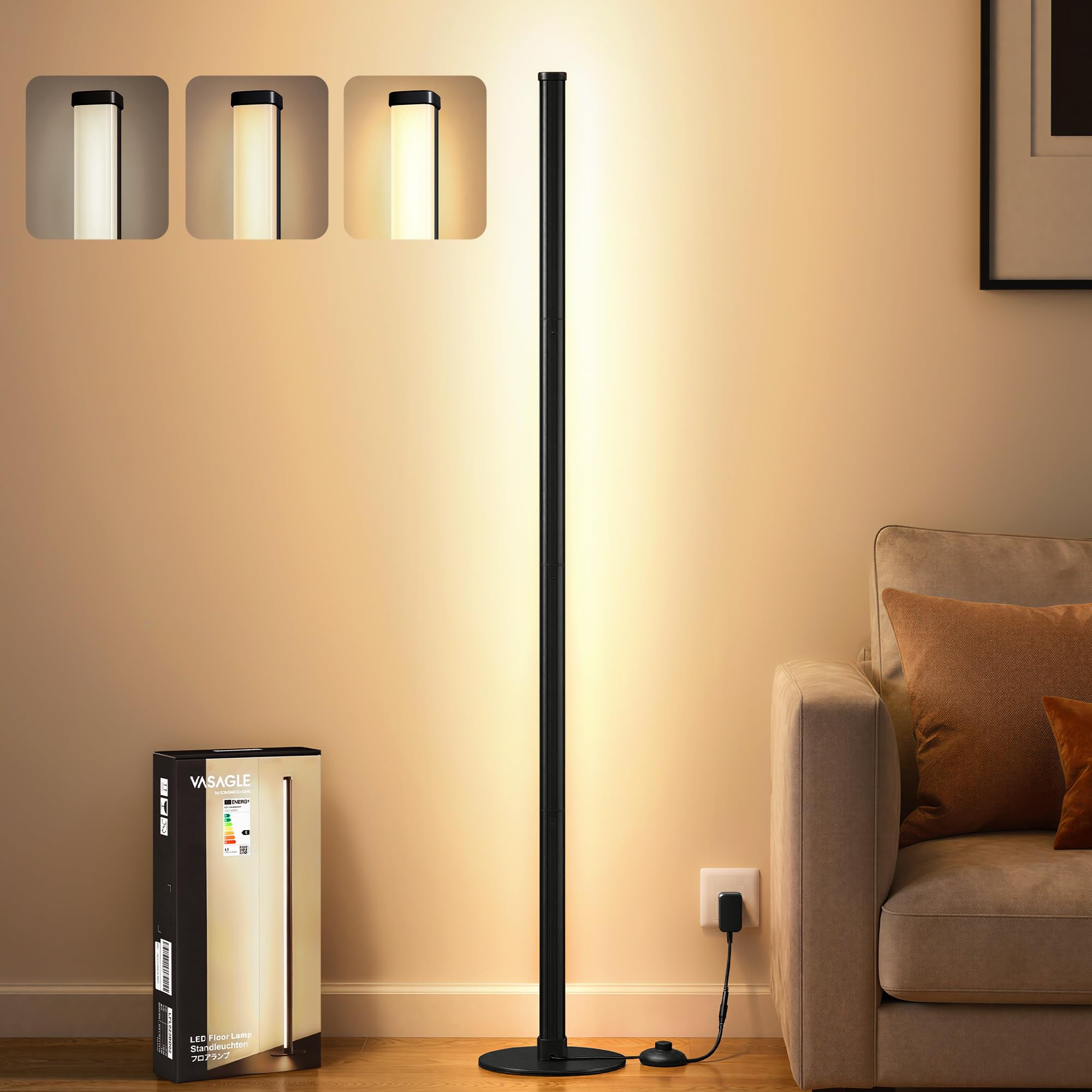 VASAGLE LED Floor Lamp, Minimalist Standing Lamp, Stepless Dimming