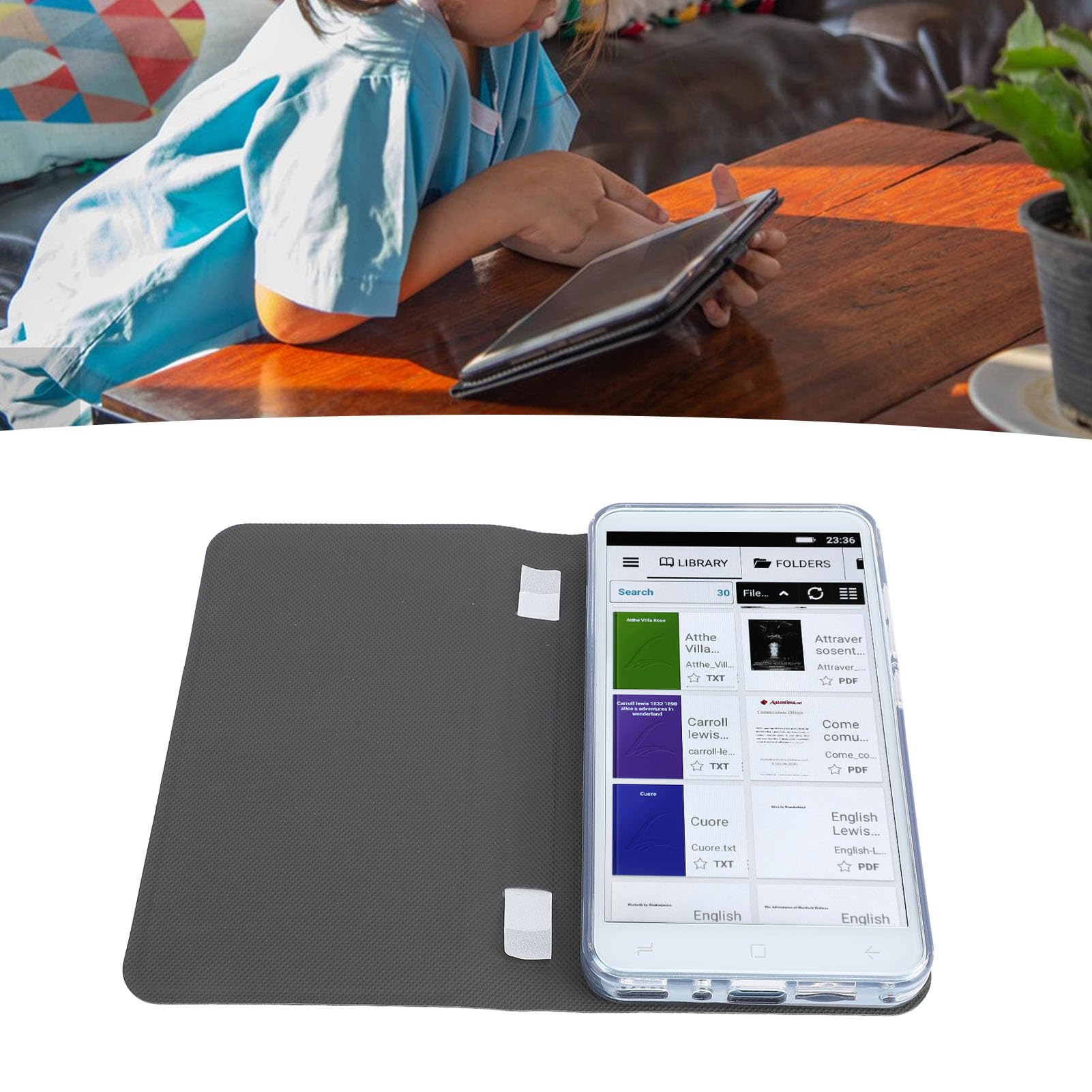 Lecteur de Livres électroniques, Lecteur de Livre Numérique Portable WiFi avec écran Tactile LCD de 5 Pouces, étui, Conception Légère, pour Les Voyages Scolaires