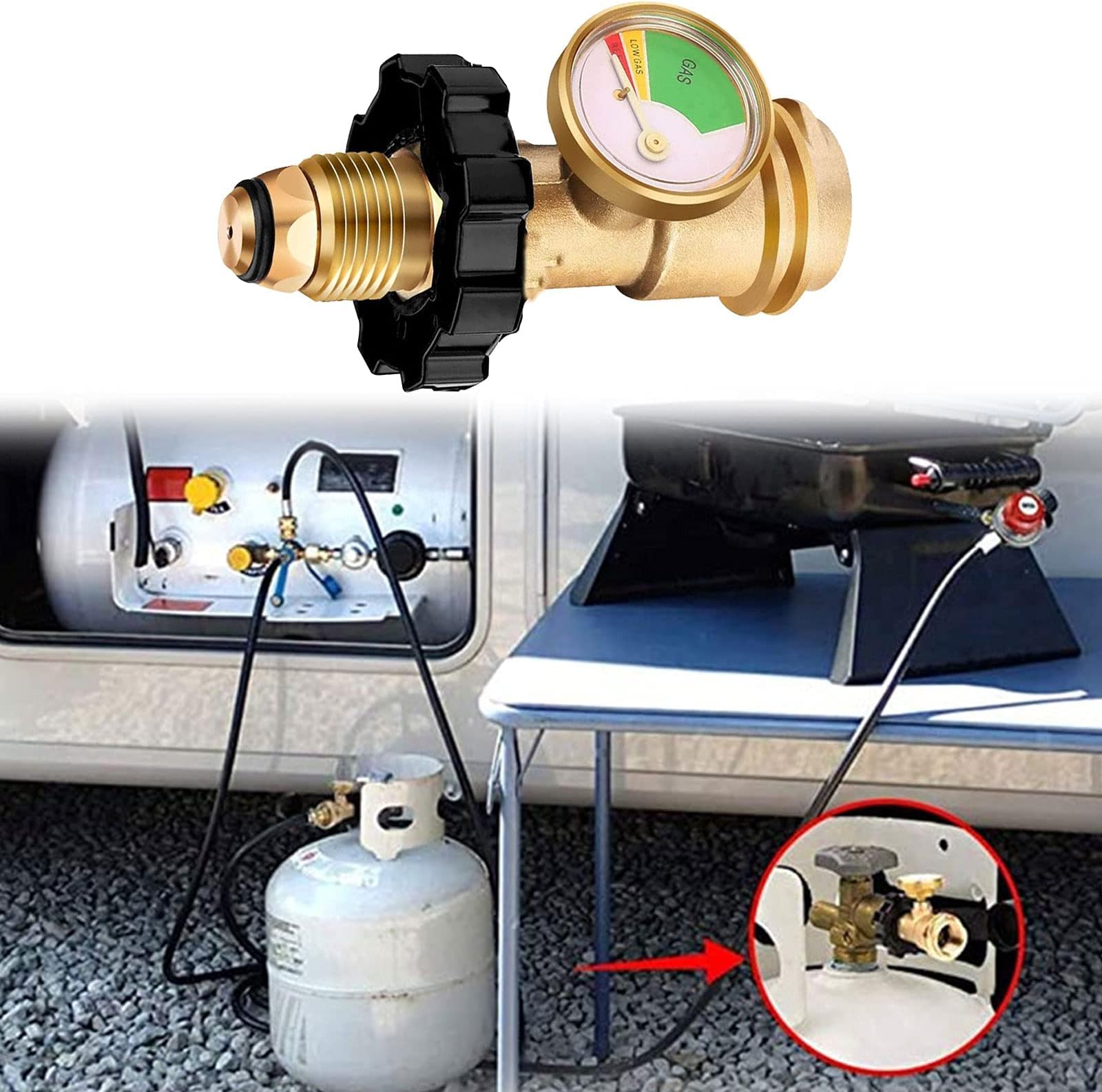 MAKINGTEC Pol Propane Gas Meter Tank Built-In Leak Detector, Suitable for QCC1 Propane Tank Gas Cylinder Pol Pressure Gauge Connector Gas Tank Interface Copper Fittings