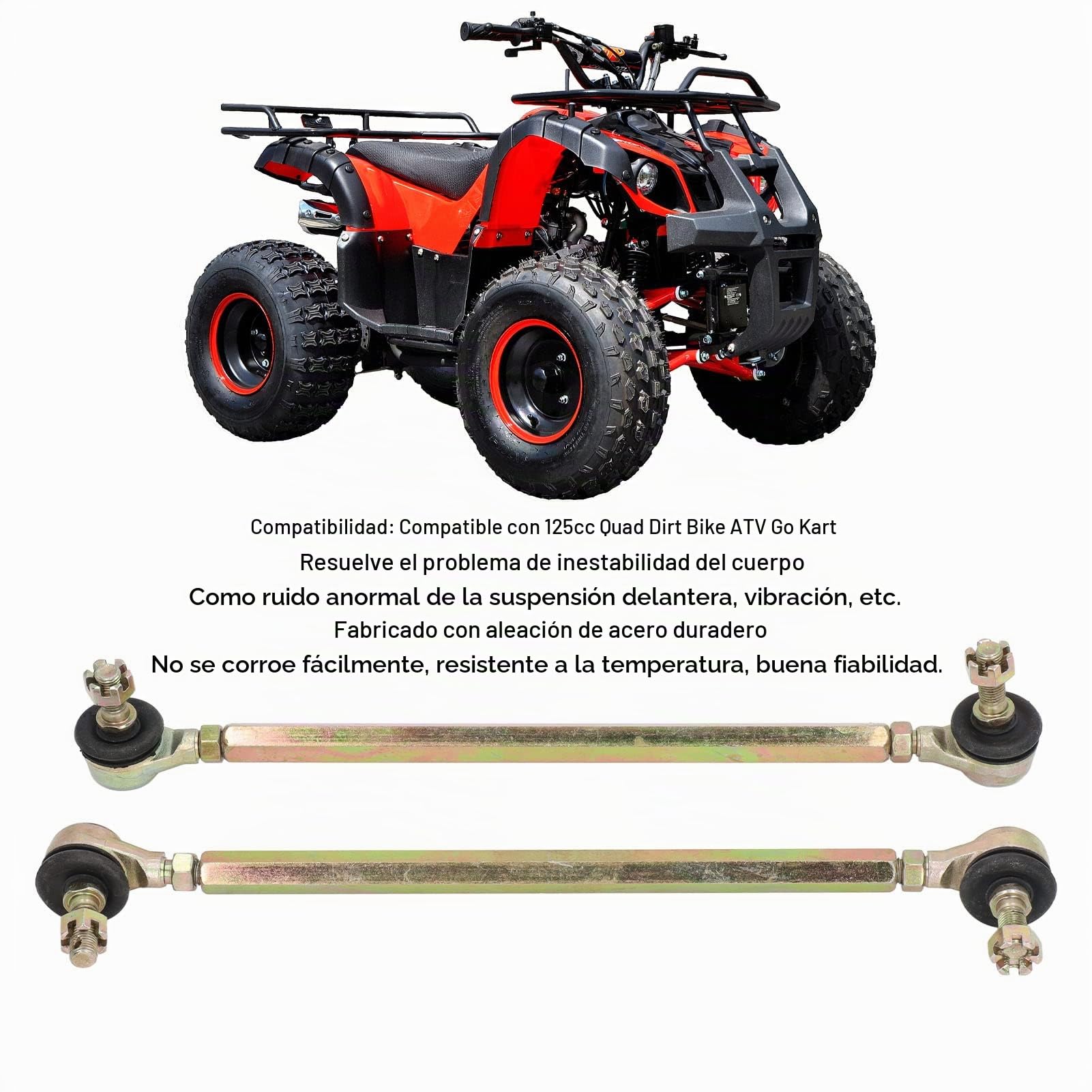 Rótula de Barra de Acoplamiento de Dirección, 2 Uds 250mm Rótula Varilla de Amarre 10mm Hilo Aleación de Acero para Quad Dirt Bike ATV Go Kart