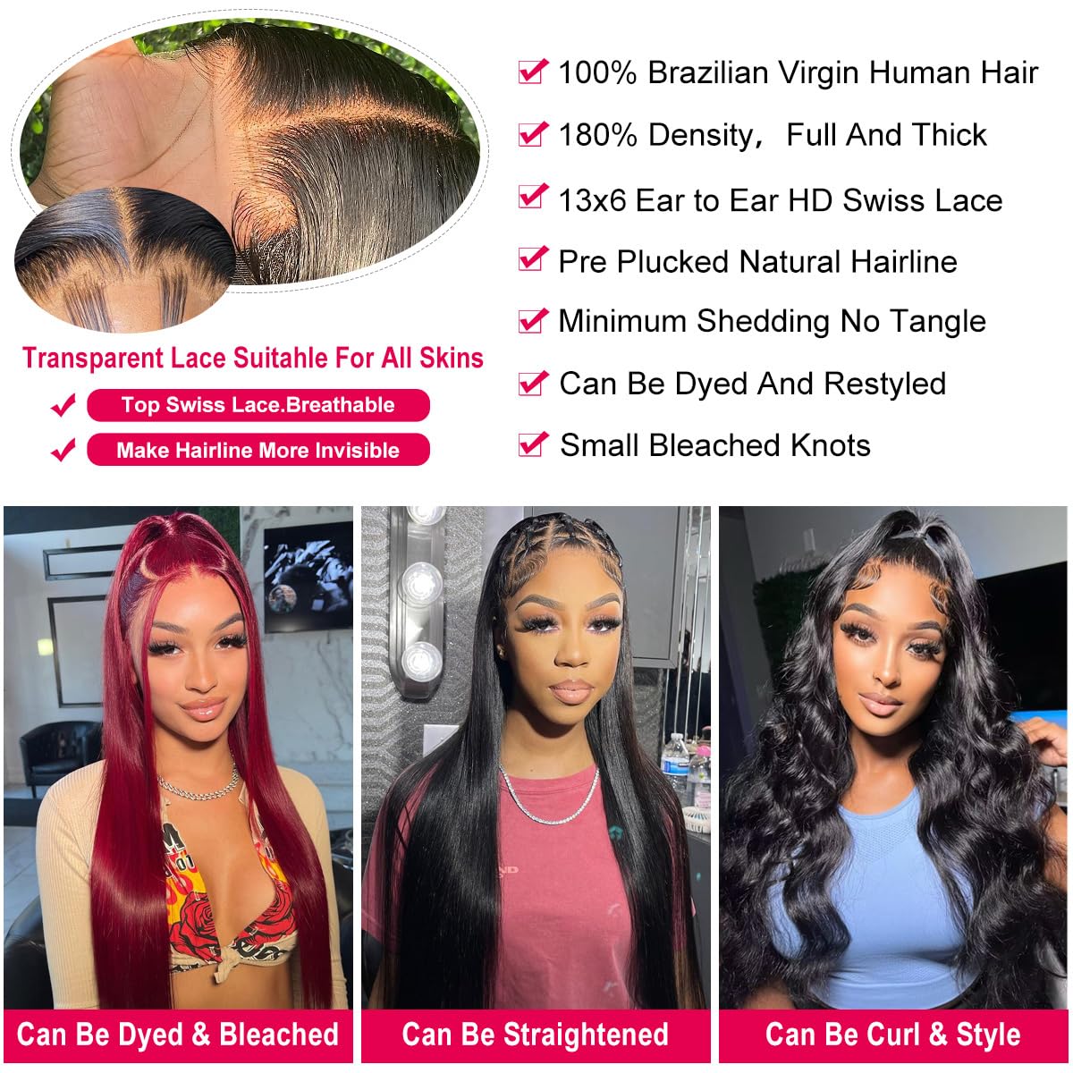 Straight Human Hair Wigs for Women Lace Front Wigs Pre Plucked Glueless 13x6 HD Lace Front Wigs Human Hair 180% Density Straight Frontal Wigs Human Hair 20 Inch