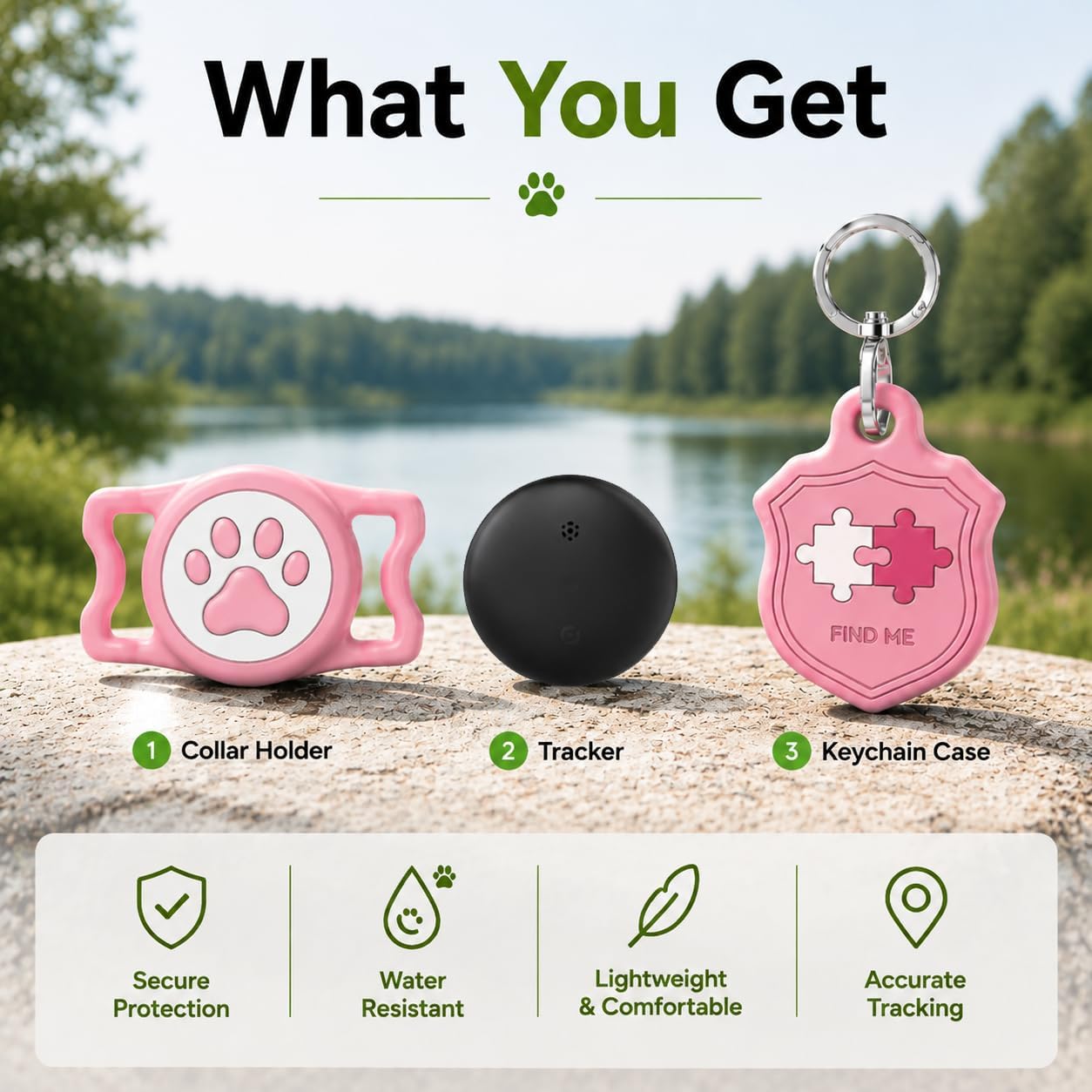 Dog Tracker with Apple Find My, GPS Pet Tracker for Dogs and Cats (Pink V2)