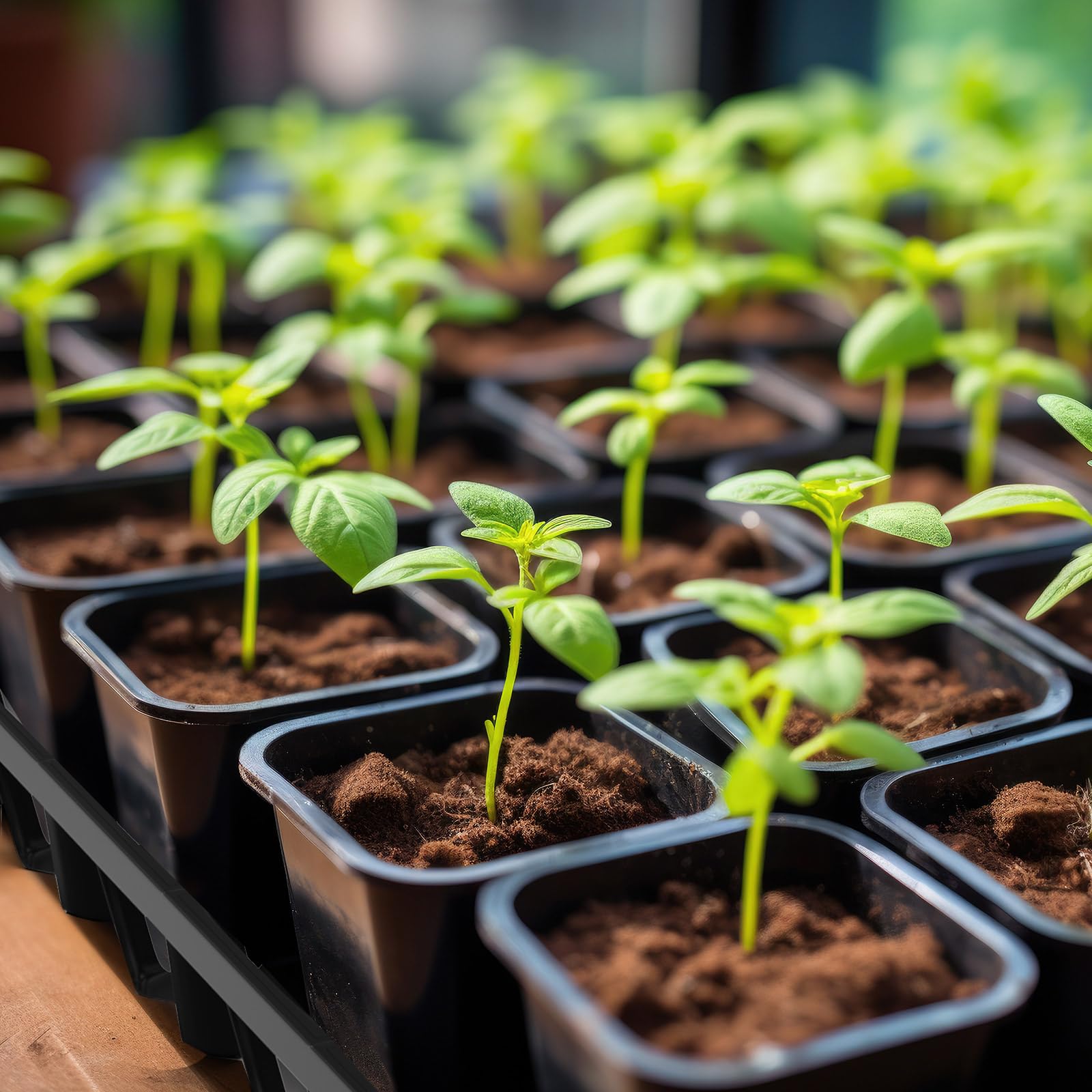 Baderke Paquete de 6 bandejas móviles para macetas, bandeja cuadrada de 24 celdas, bandejas de transporte de macetas de plástico para mover macetas de vivero para plantar propagación, tapones de