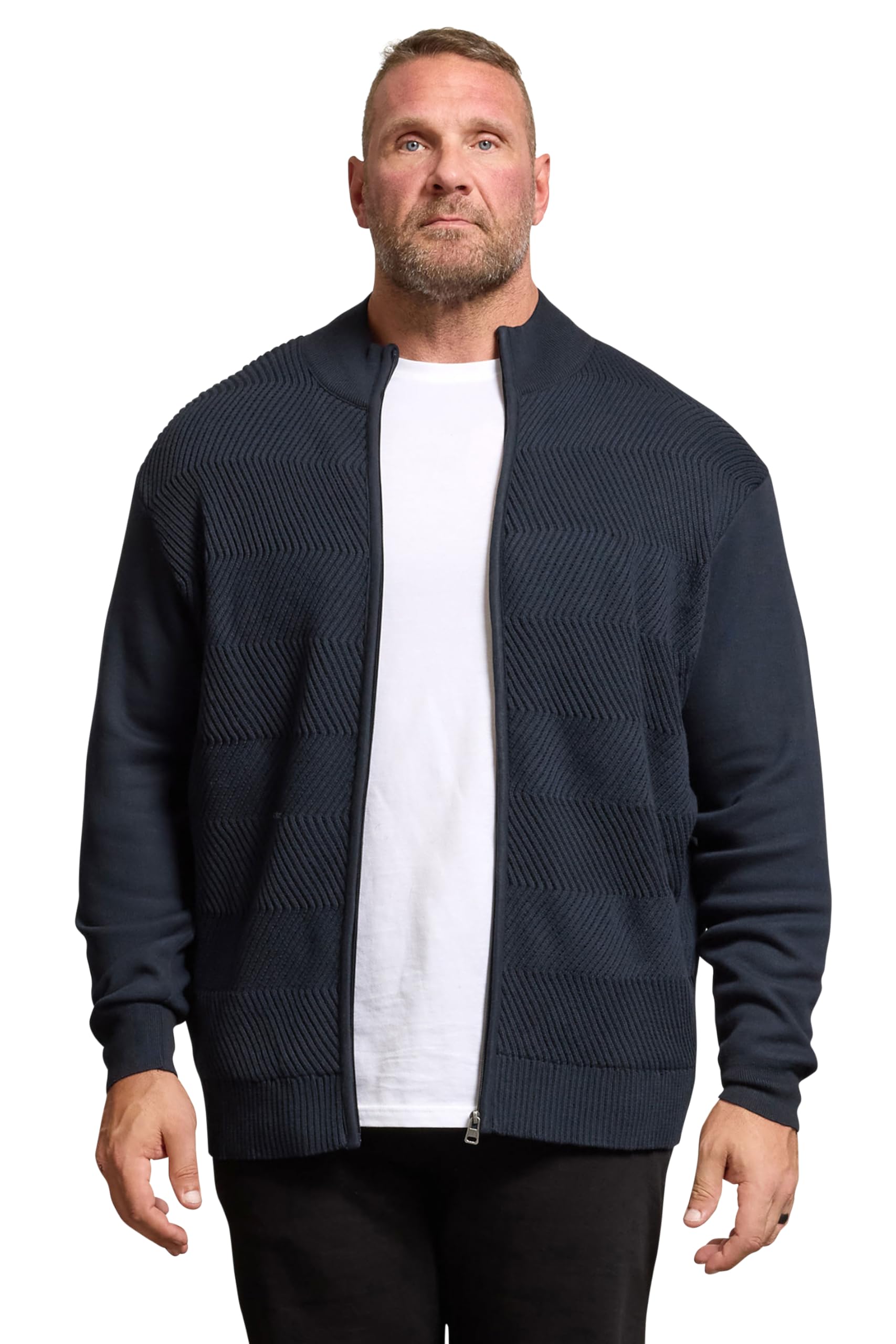 BadRhino Big & Tall Blue Fleece Lined Ribbed Zip Through Jumper - Men's - Plus Size Curve