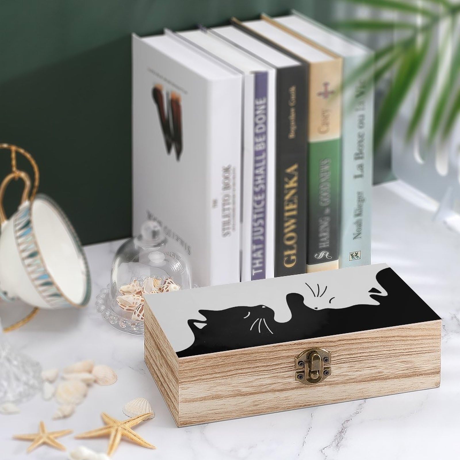 Amazon｜木製ボックス 白 黒 猫柄 ネコ 収納ケース アクセサリー収納