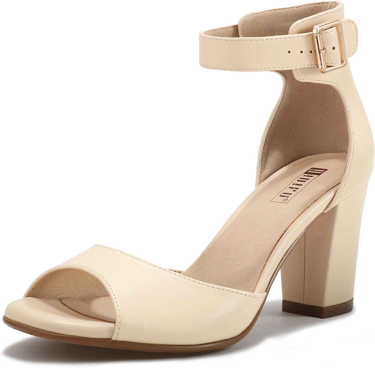 IDIFU Women's Candie-MI Peep Toe Low Block Heels Sandals Ankle Strap Comfy Chunky Wedding Dress Shoes