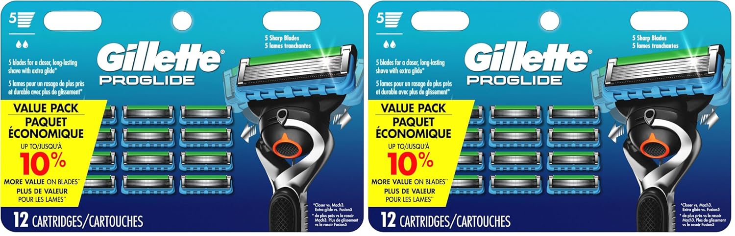 Gillette Fusion5 ProGlide Razor for Men, 12 Blade Refills with Precision Trimmer (Pack of 2)