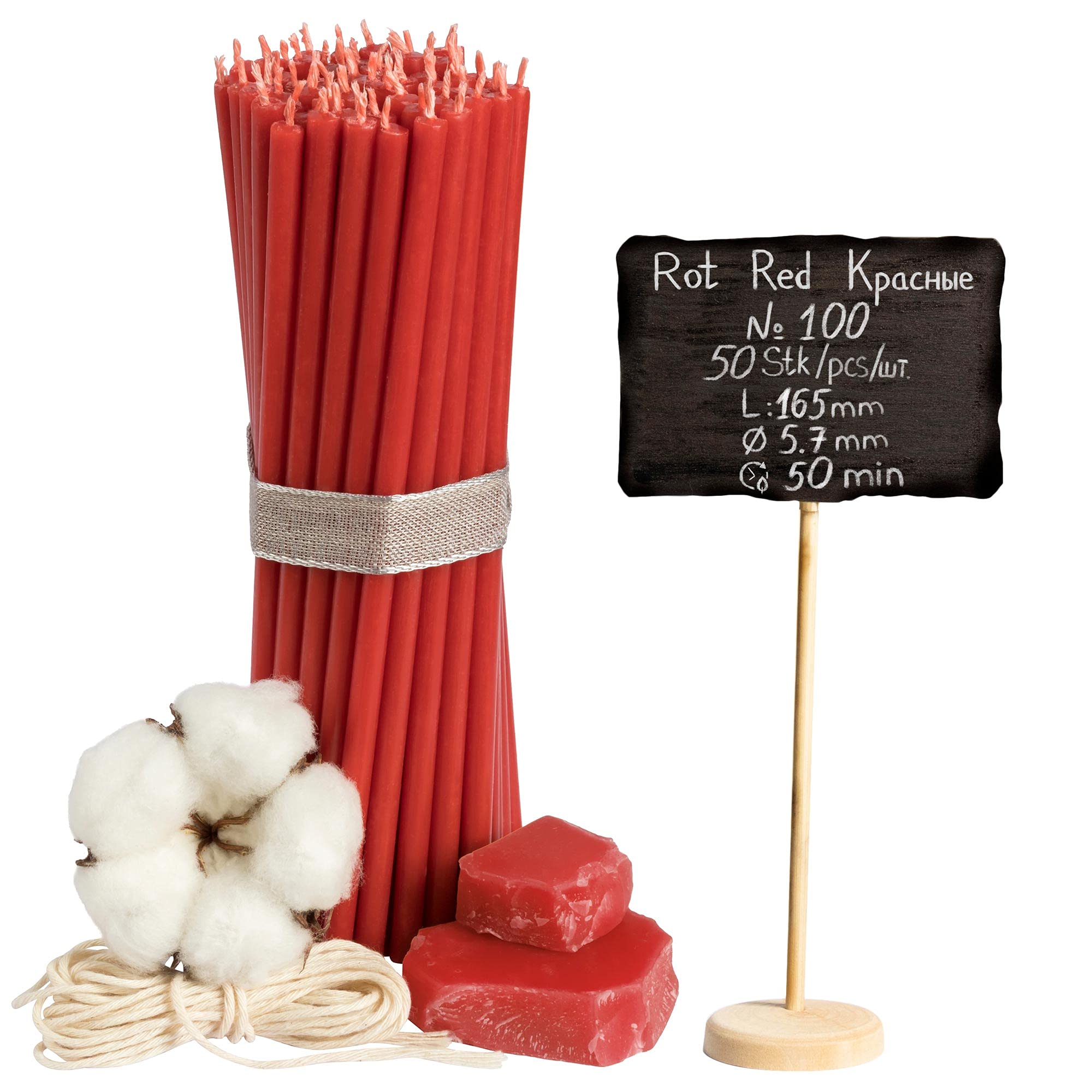 Diveevo Red Beeswax Ritual Candles - 50 pcs, 6.5 in x 0.22 in, 50 min Burn Time, Dripless & No Soot, Honey Scent