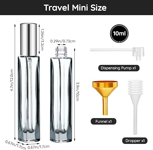 Miniatura 4 de Juego de botellas de perfume de vidrio Segbeauty, paquete de 5 de 10 ml de perfume portátil recargable de viaje, atomizador vacío rociador para