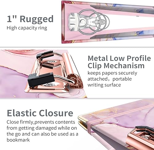 Miniatura 3 de Lateefah Carpeta de 3 anillas, carpeta de anillos redondos de 1 pulgada con 5 separadores de pestañas, bonitas carpetas de portapapapeles con 2