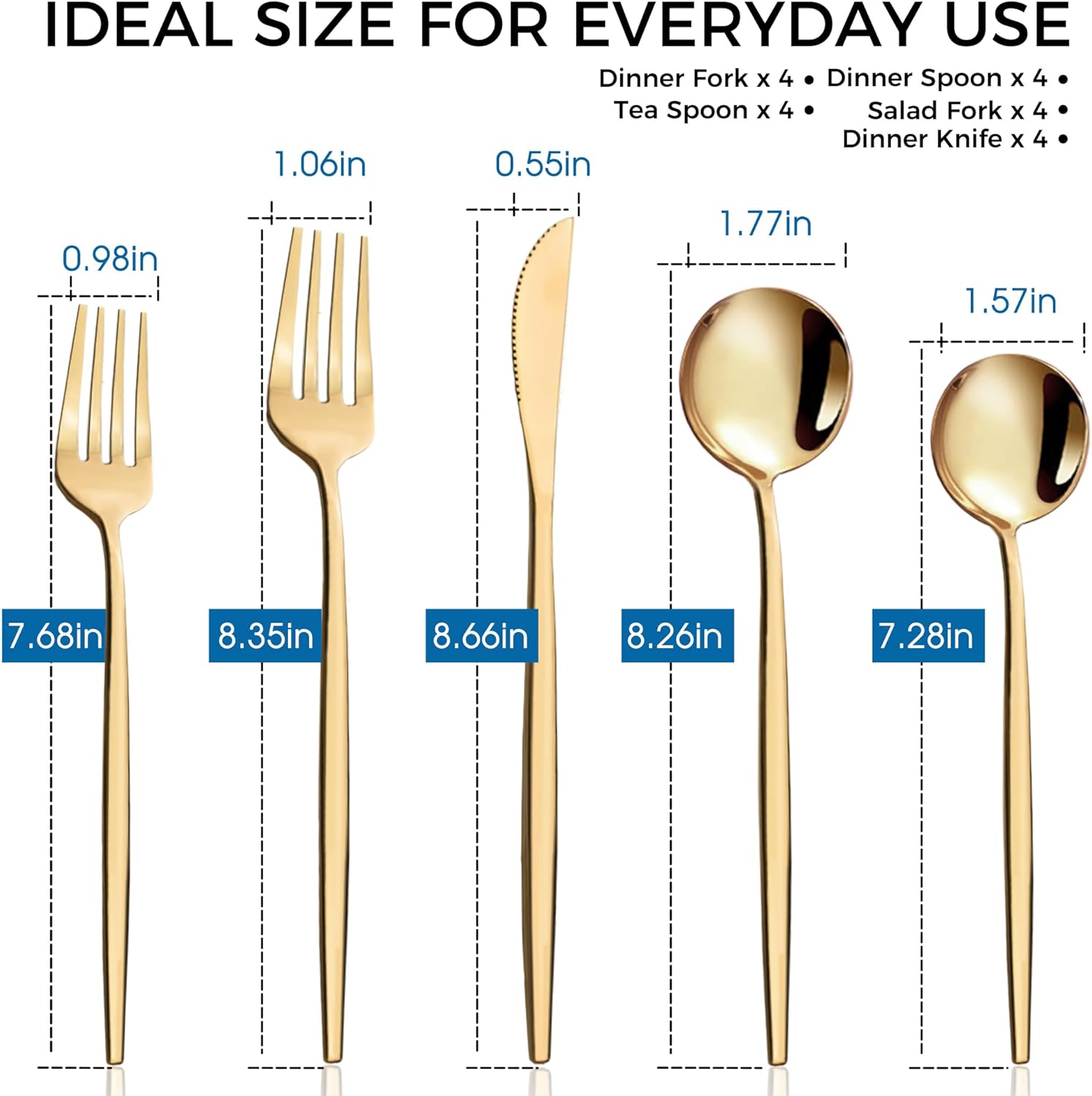 20-Piece Gold Silverware Set for 4, Titanium Golden Stainless Steel Flatware Set, Golden Cutlery Set for Home and Restaurant, Daily Utensil, Mirror Polished, Dishwasher Safe, Serving for 4