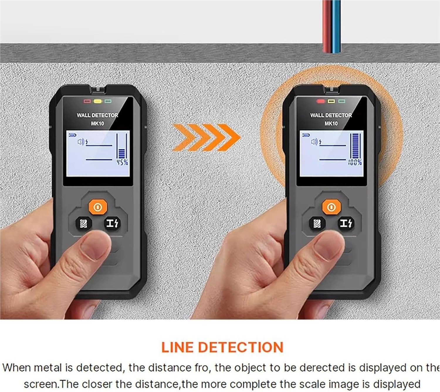 Detector De Pared Multifunción, Escáner De Cables con Corriente con Pantalla Led, Autocalibración Y Apagado Automático A Los 5 Minutos, para Barras De Refuerzo, Madera Y Metal.