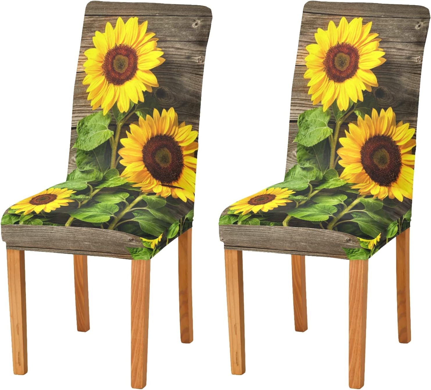 ALAZA Chair Covers for Dining Room, Autumn Sunflowers on Wooden Board Stretch Chair Cover Sets Chair Protector for Formal Dining Celebration