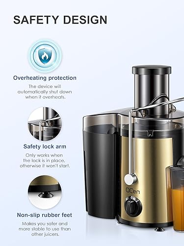 Miniatura 88 de QCen Máquina Exprimidora, Extractor de Jugos Centrífugo de 500W con Boca Ancha y Canal de Alimentación de 3" para Frutas y Verduras, Fácil de