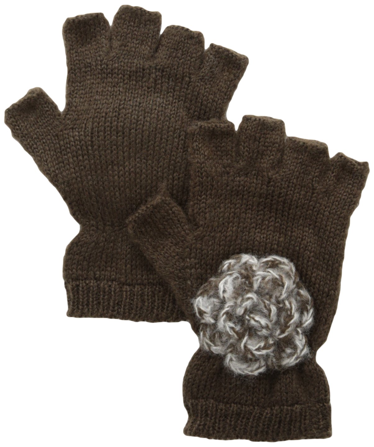 San Diego Hat Company Women's Knit Fingerless Glove with Crochet Flower, Brown, One Size