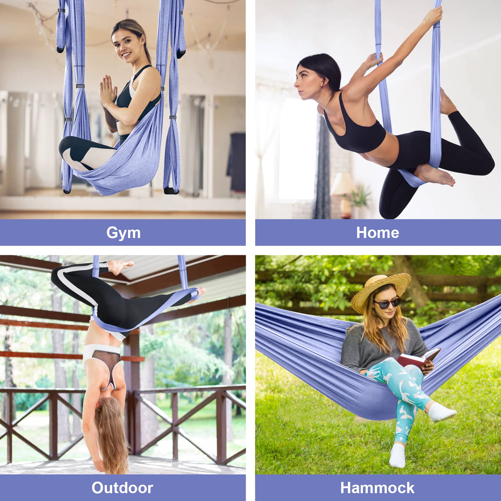 Leogreen Amaca Yoga, Antigravity Yoga Amacadi Yoga Amaca per Pilates, Taffettà di Nylon, Carico massimo 300 kg (Viola chiaro)