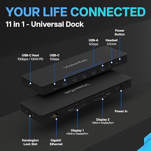 Miniatura 2 de VisionTek Estación de acoplamiento universal dual 4K VT4600DL carga de 100 W (USB-A, USB-C)