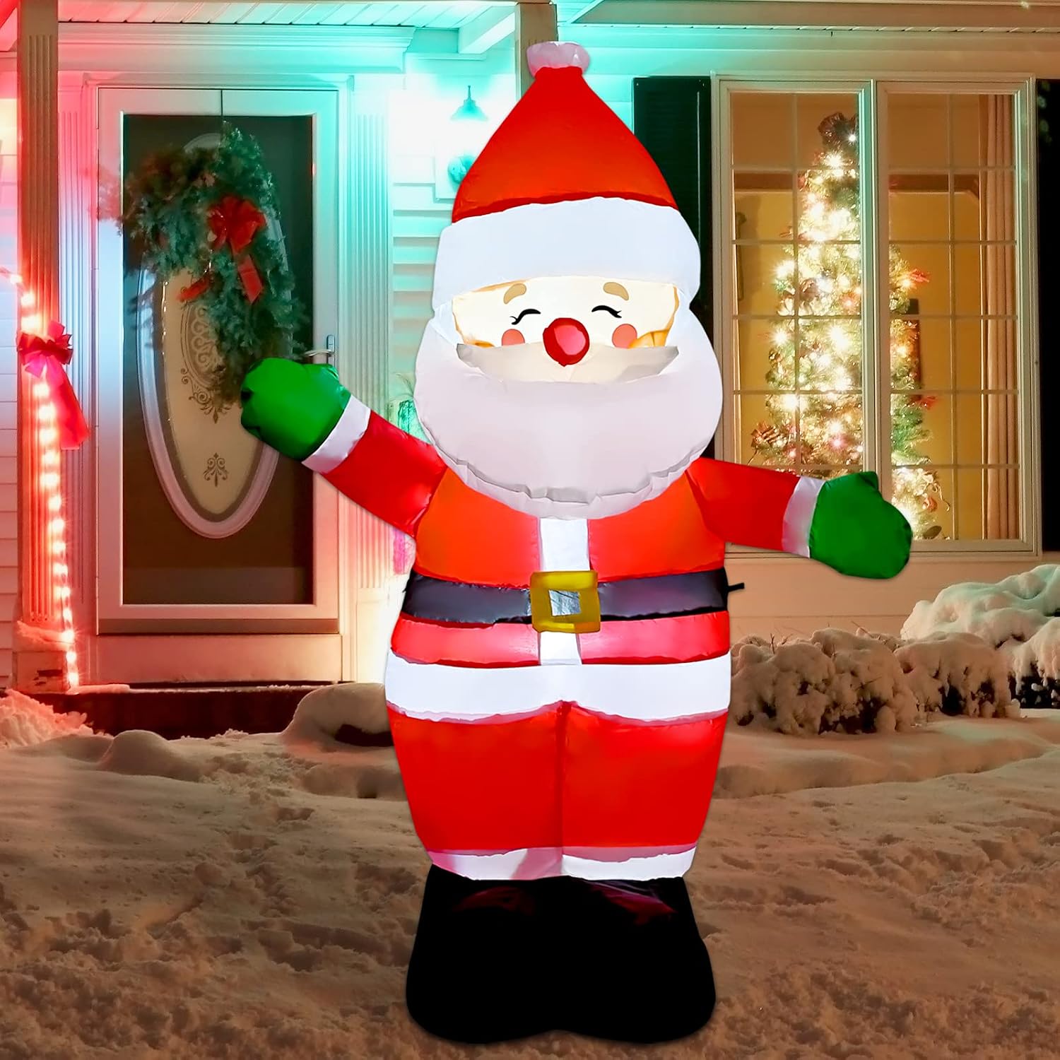 COMIN 5ft Christmas Inflatables Outdoor Decorations, Blow Up Santa Claus Inflatable with Built-in LEDs for Christmas Indoor Outdoor Yard Lawn Garden Decorations