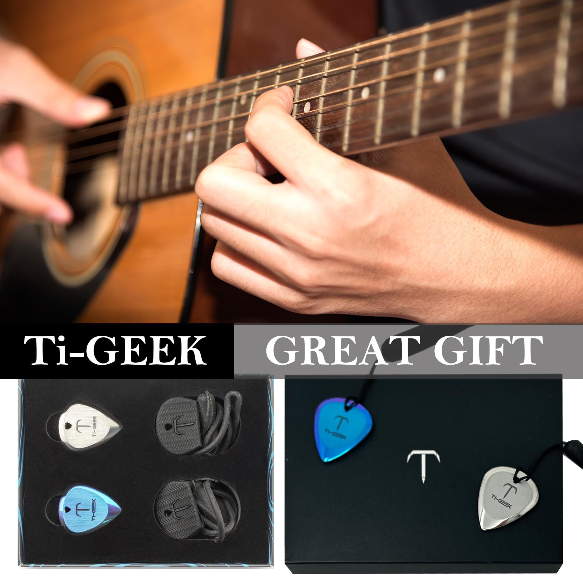 Ti-Geek - Púa de guitarra de titanio de alta calidad de 2,8 mm de grosor, plata metálica para Metallica, bajo, guitarra eléctrica, agarre antideslizante, muñequera, durabilidad de por vida, perfecta
