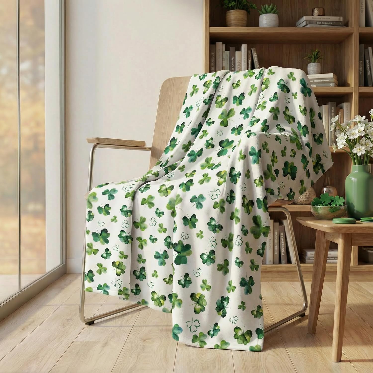 Horaldaily St. Patrick's Day Flannel Blanket Throw, Cute Watercolor Shamrock Soft Fuzzy Plush Cozy Fleece Blankets for Couch Sofa Bed Lounging, Ideal Gifts for Kids Adults Self, 50x60