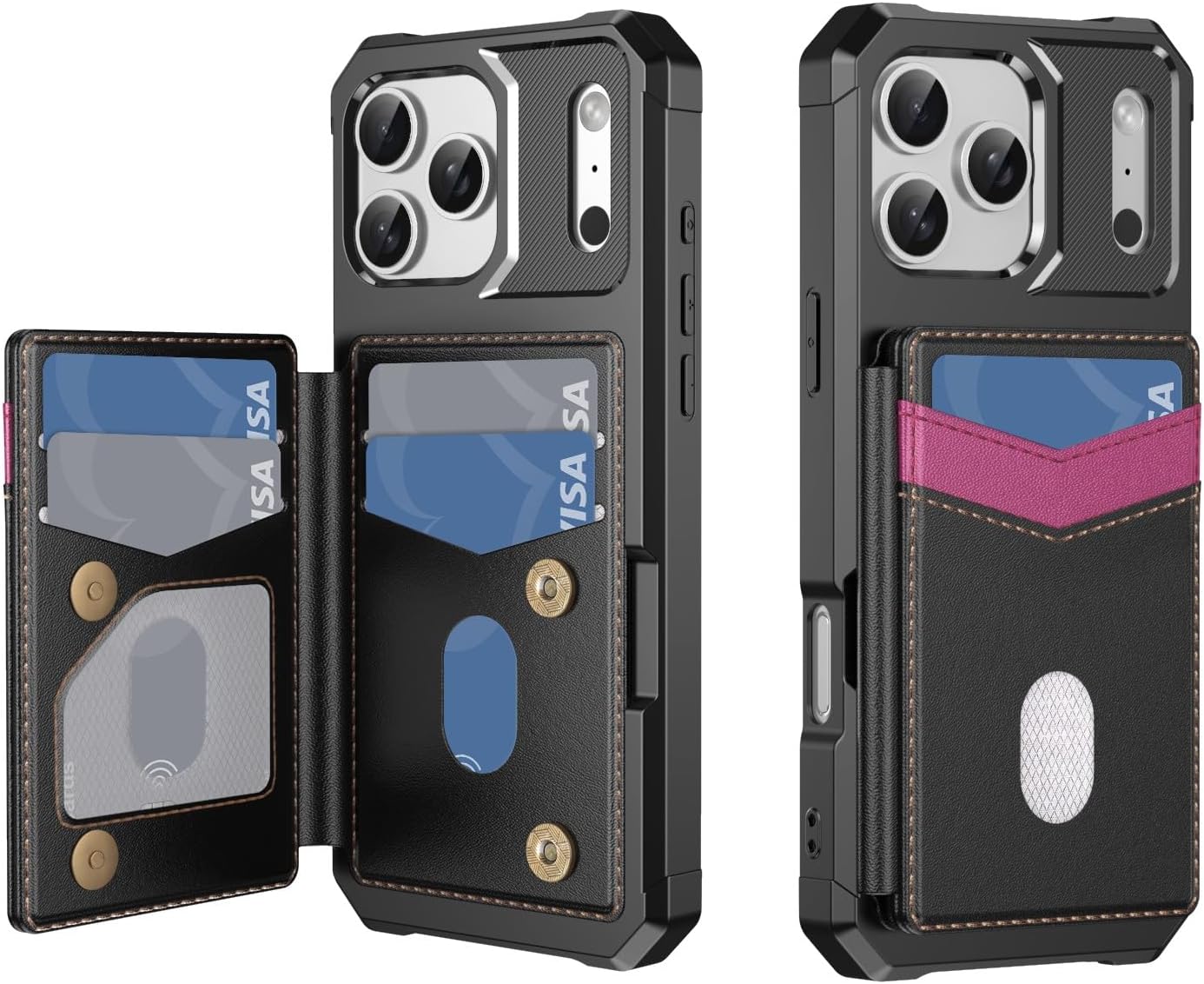 case Compatible with for iPhone 16 (Color: Black) – Leather Stand RFID Folio Wallet Hard Silicon Case