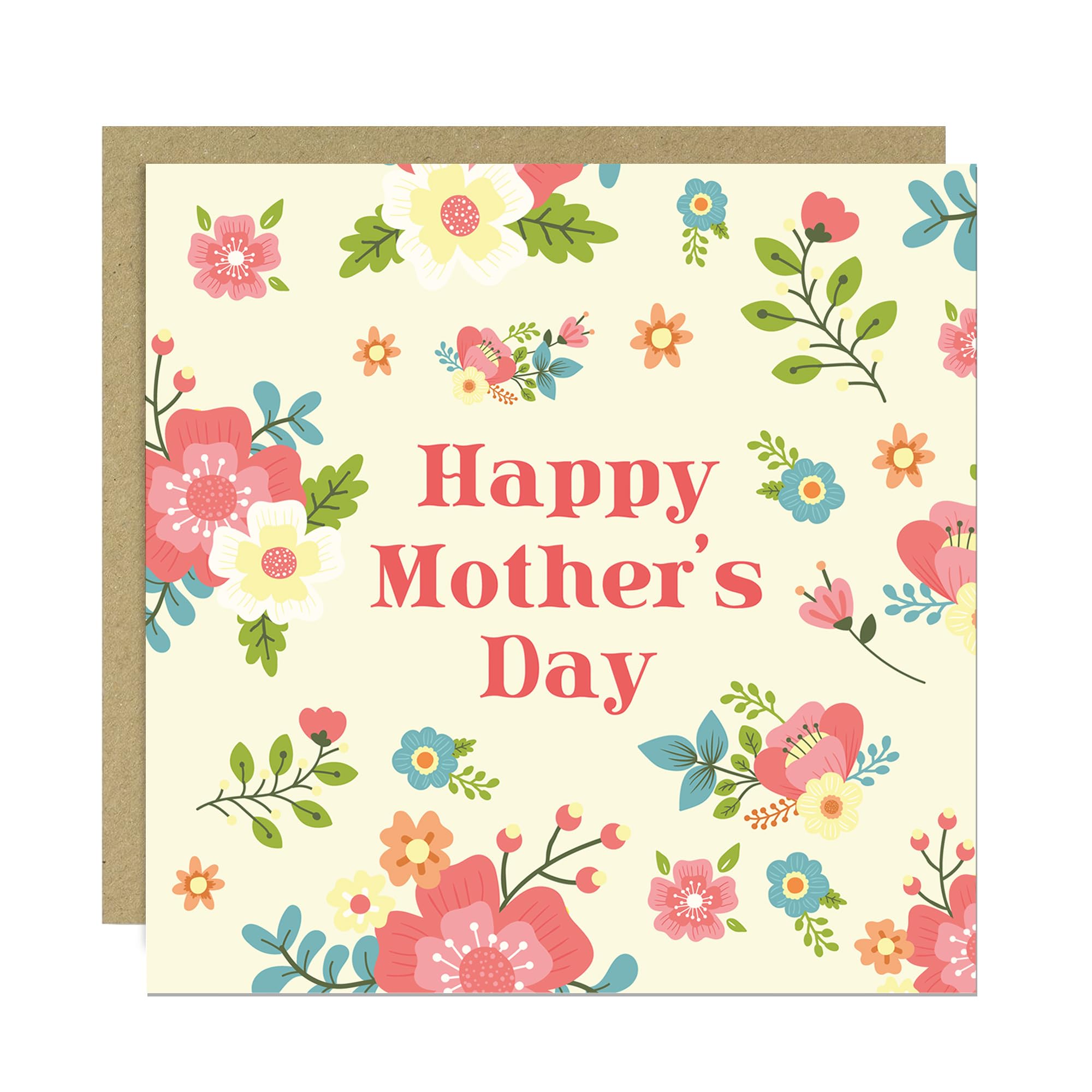 RED OCEAN Handmade Mother's Day Card with Kraft Envelope, Blank Inside, Mothers Day Card Ideal for Mum, Grandma, or Mother- in- Law, Floral Mothers, For Her