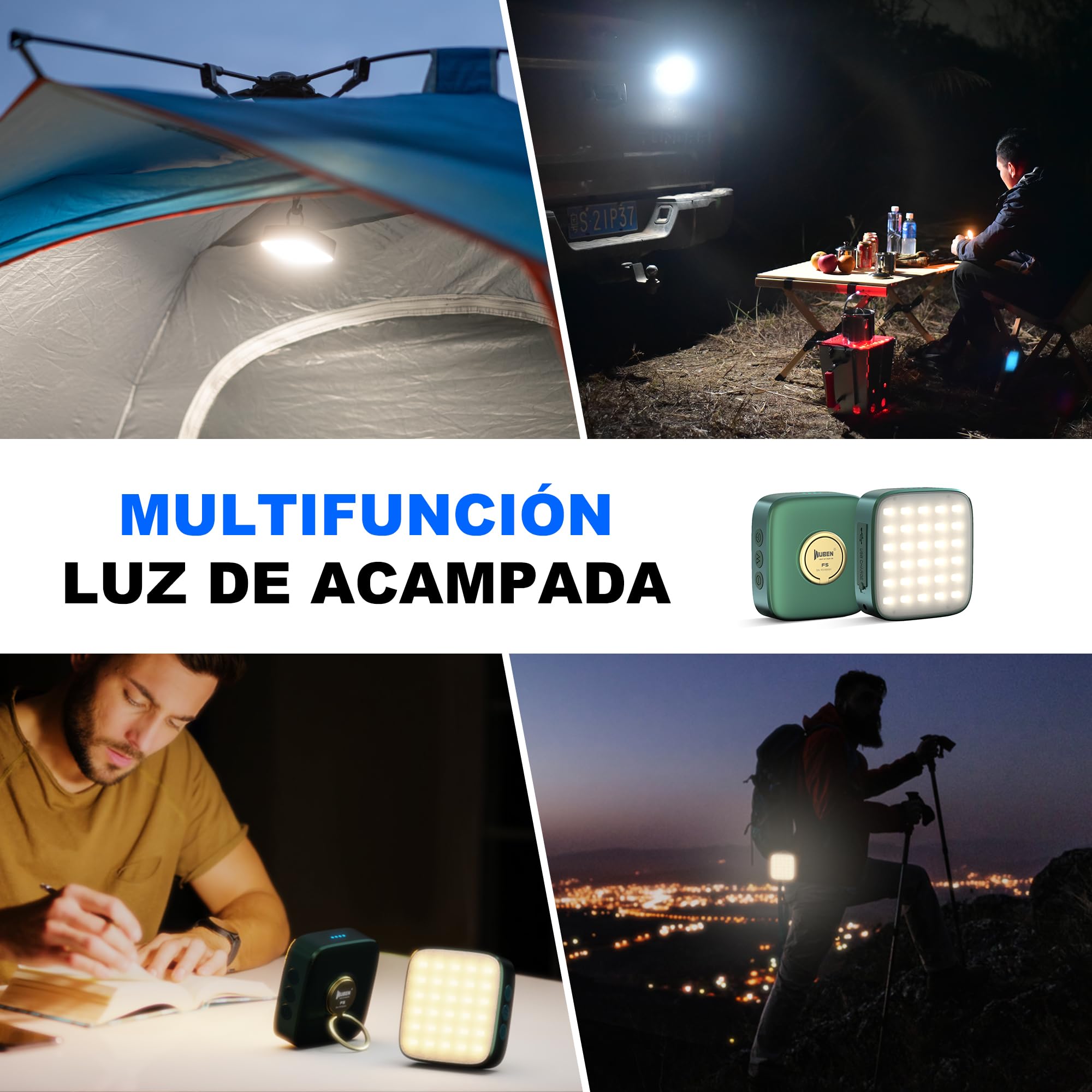 WUBEN F5 Lámpara Camping, Lámpara Camping LED Recargable, Linterna tienda Portátil, 3 modos de luz, IP64 resistente al agua, 500 lúmenes, para acampar, leer, tienda de campaña, senderismo, emergencia