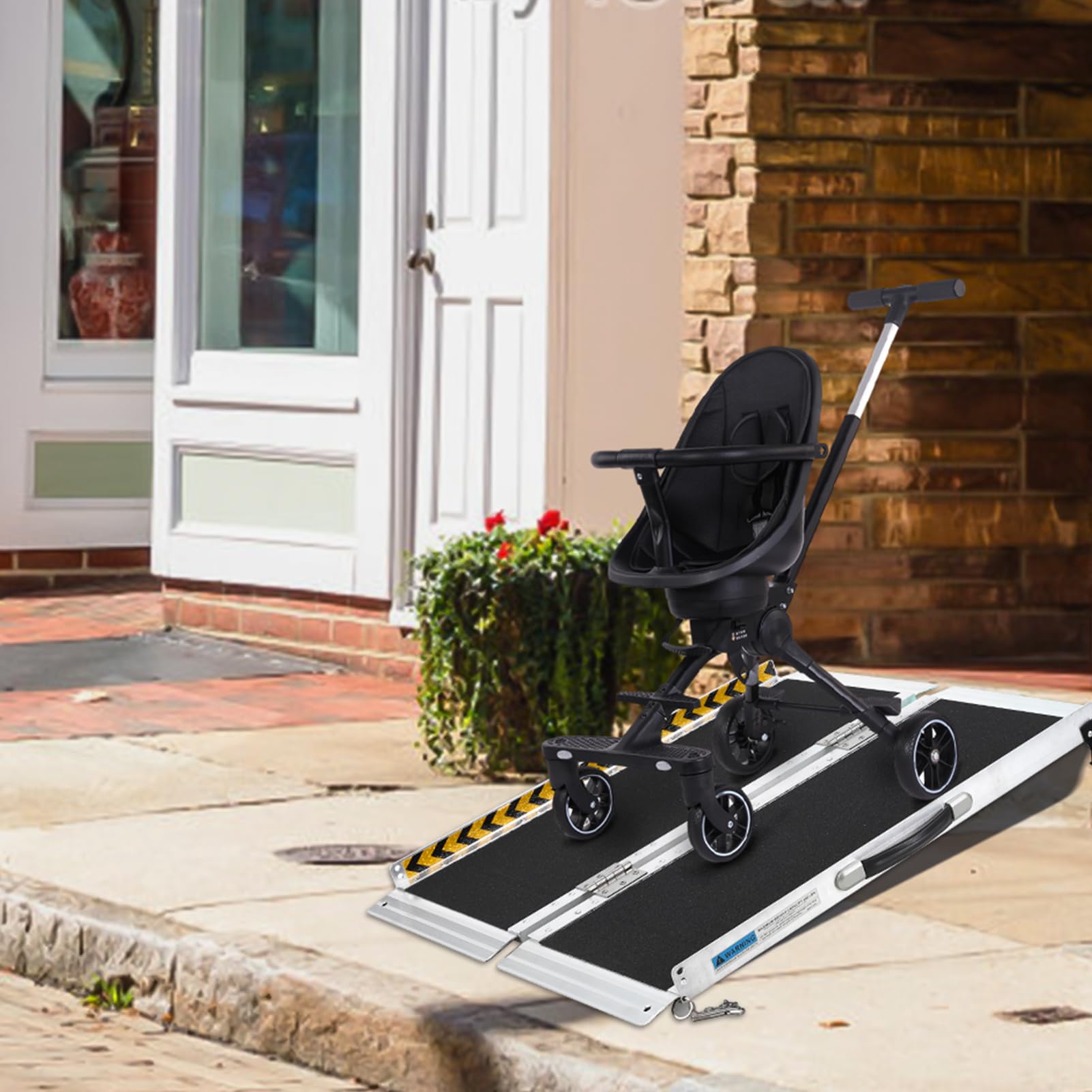 Rampe d'accès Pliable en Aluminium pour Fauteuil Roulant–Capacité 272 kg | Surface antidérapante, bandes réfléchissantes, poignée de transport – Idéale seuils, marches, portes – Aide mobilité