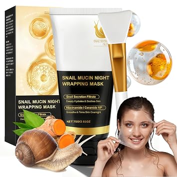 Collagen Night Mask Face 75 ml Overnight Peel Off Mask with Snail Mucin Collagen Night Wrapping Mask Overnight Mask Face Gentle Collagen Night Wrap Mask for Breathing Skin