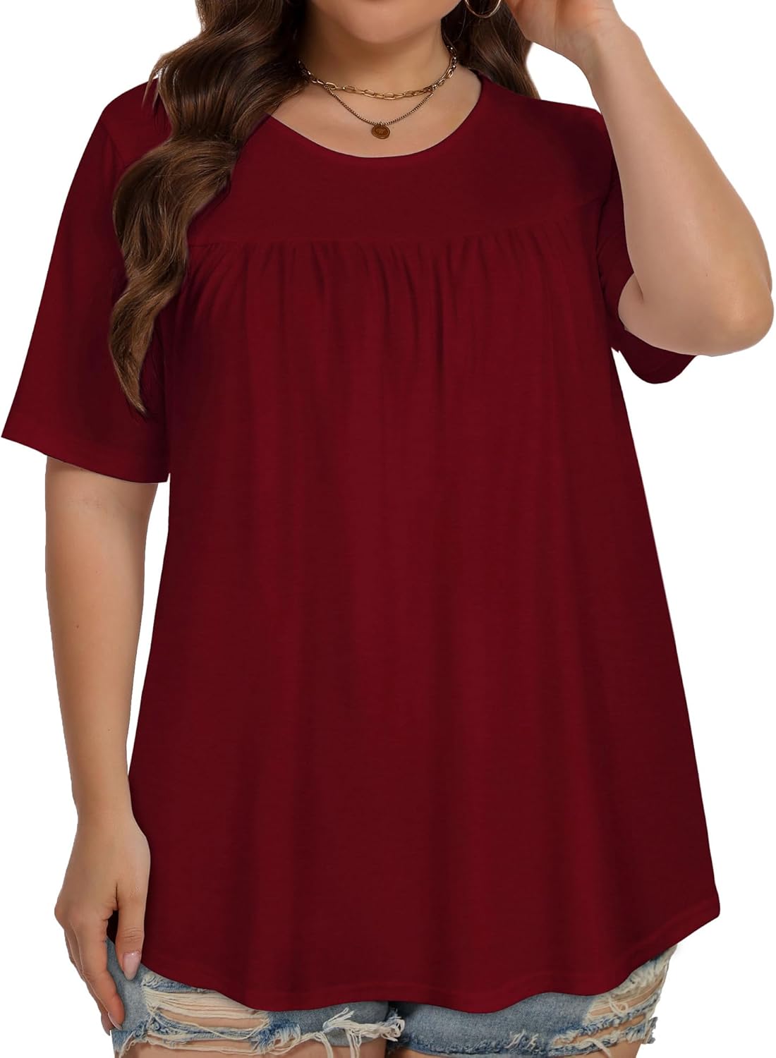 JOELLYUS Womens Plus Size Tops Short Sleeve Summer Tunic Casual Loose Fit Crewneck Shirts Blouse - Image 7